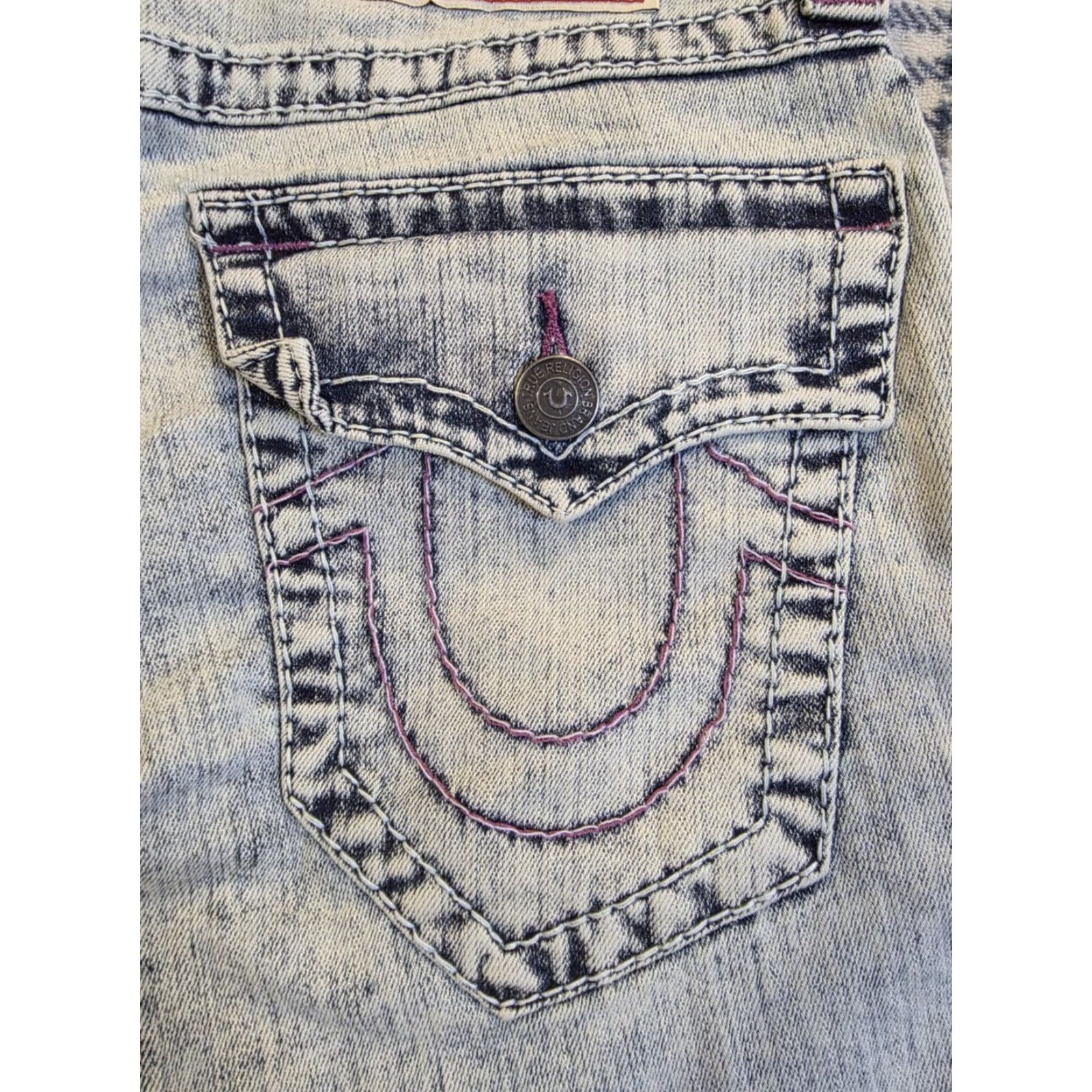 True Religion True Religion Ricky Relaxed Straight Super T Acid Wash Shorts Men's 29 Blue Denim Casual Summer 29 Mens Size US 29 - 4 Thumbnail