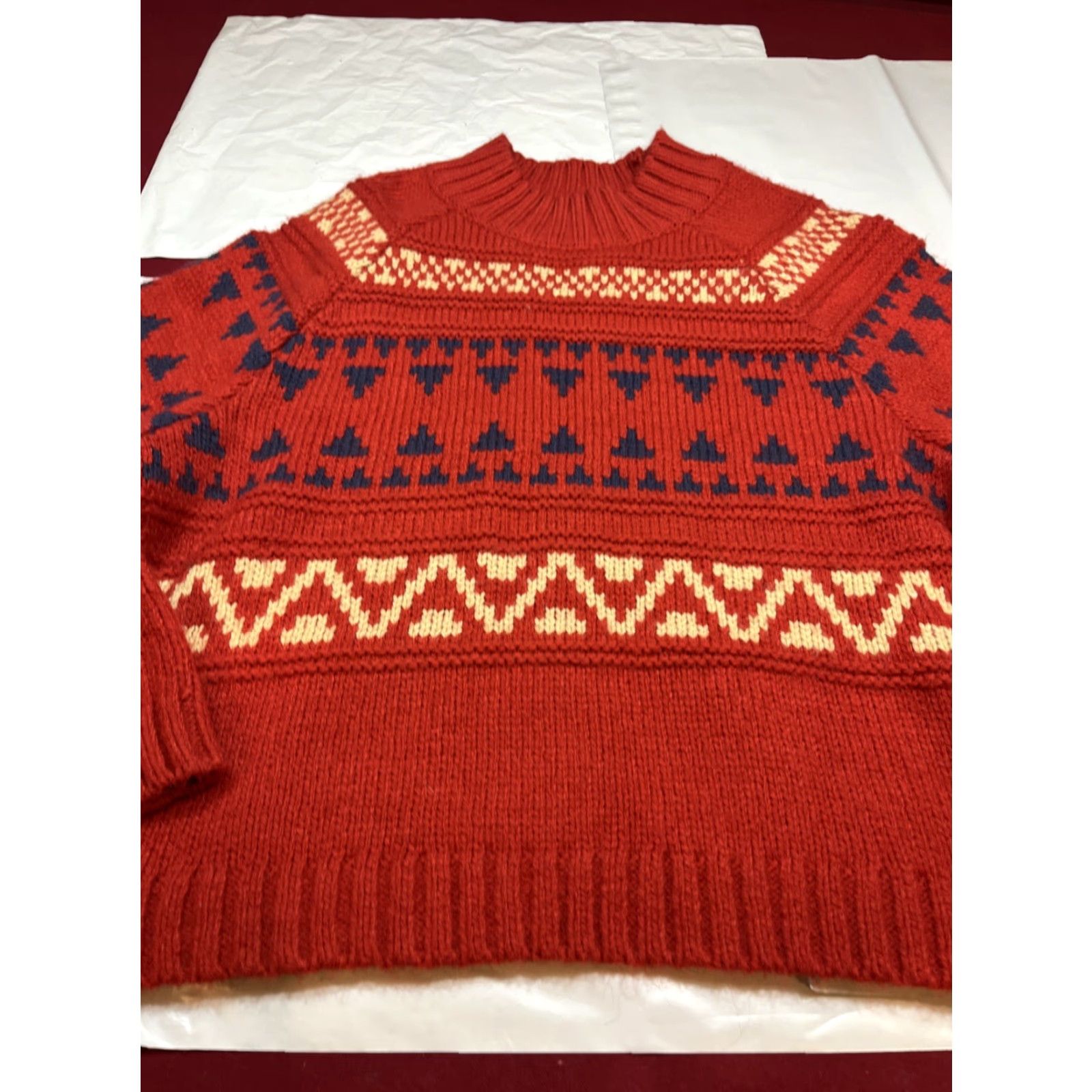 Vintage Universal Thread Sweater Shirt Ladies 2XL Rust Red Fair Isle Chunky Knit Boxy Pullover Oversized Women’s Size XXL / US 16-18 / IT 52-54 - 4 Thumbnail
