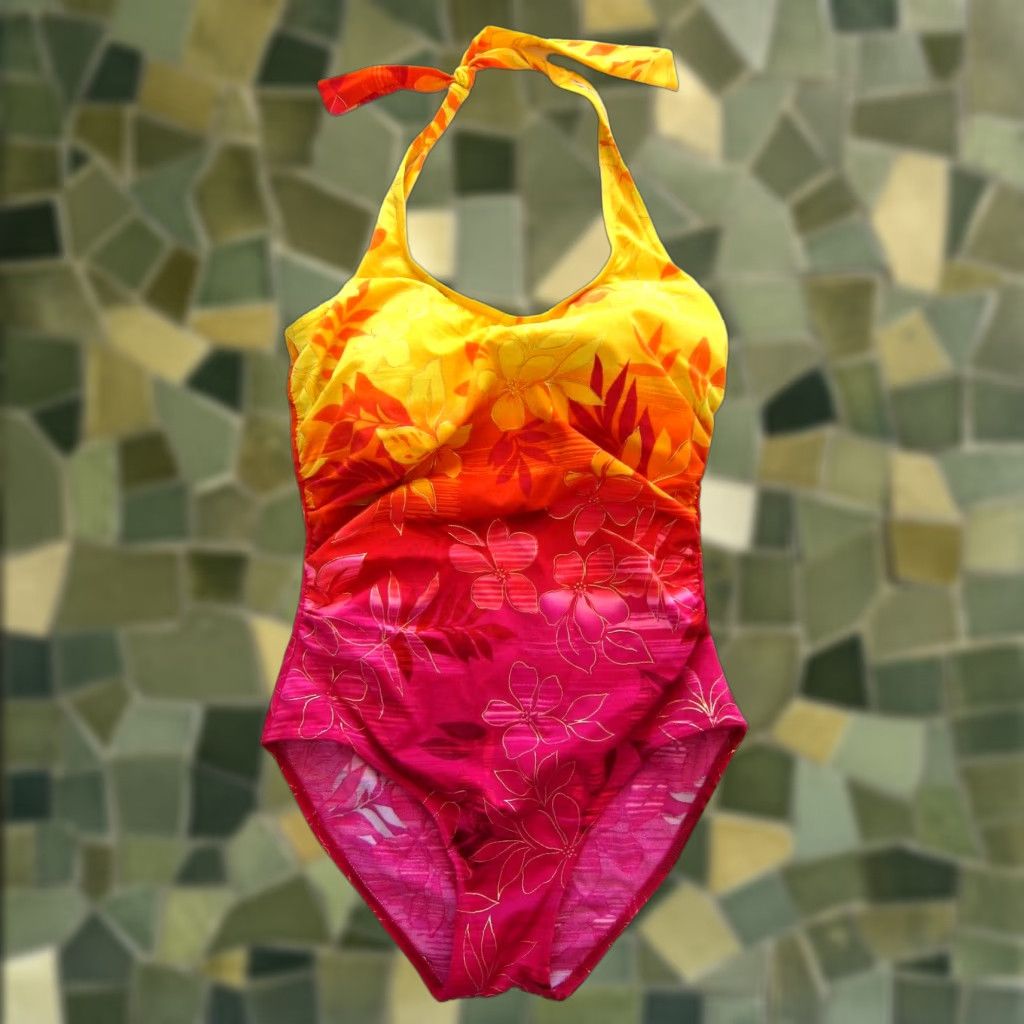Vintage Islander Hawaiian Floral Halter Built in Padded One Piece Swimsuit 8 Islander Yellow Pink Hawaiian Floral Halter Built in Padded One Piece Swimsuit 8 Size ONE SIZE - 1 Thumbnail
