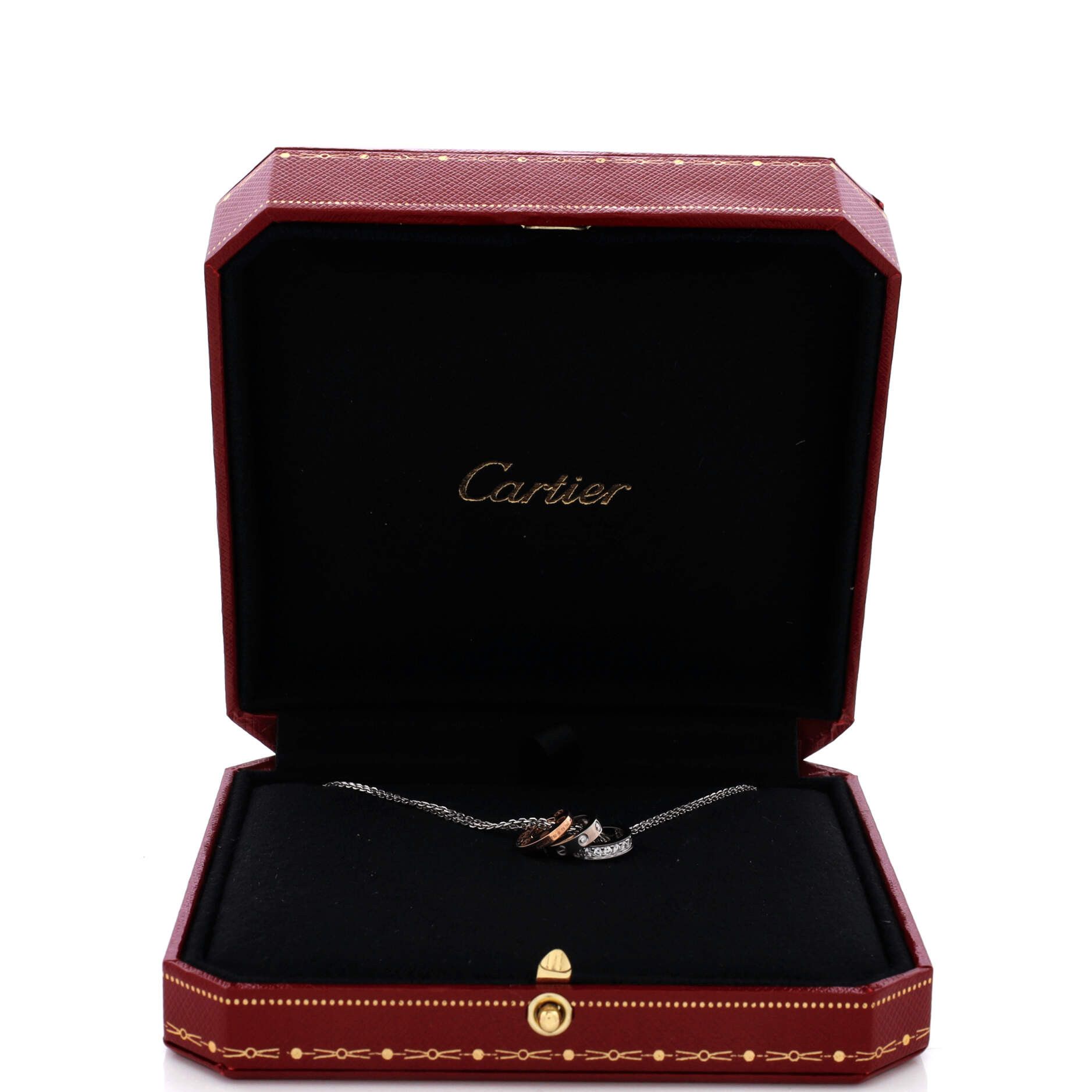 Cartier Love 3 Ring Pendant Necklace 18K Rose Gold and 18K White Gol Size ONE SIZE - 1 Thumbnail