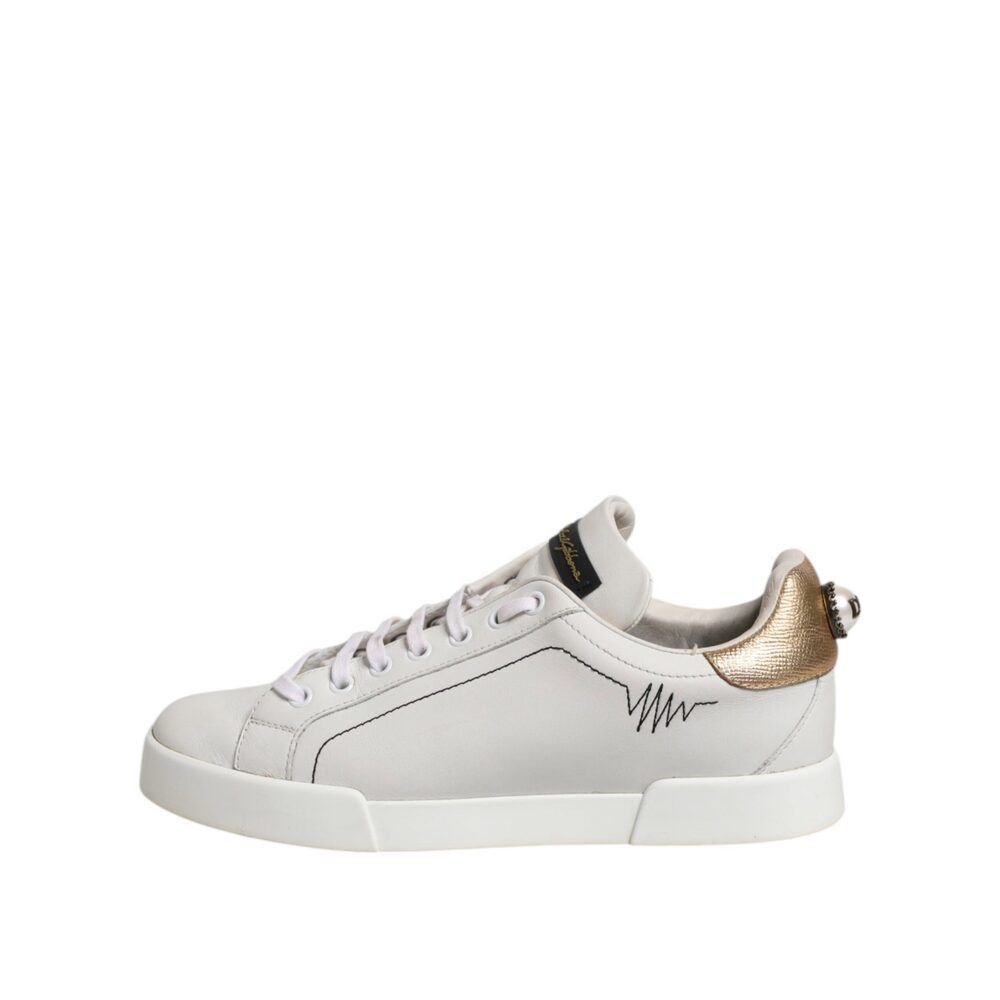 Dolce & Gabbana Dolce & Gabbana White Gold Leather Low Top Sneakers Shoes Size US 9 / IT 39 - 6 Thumbnail
