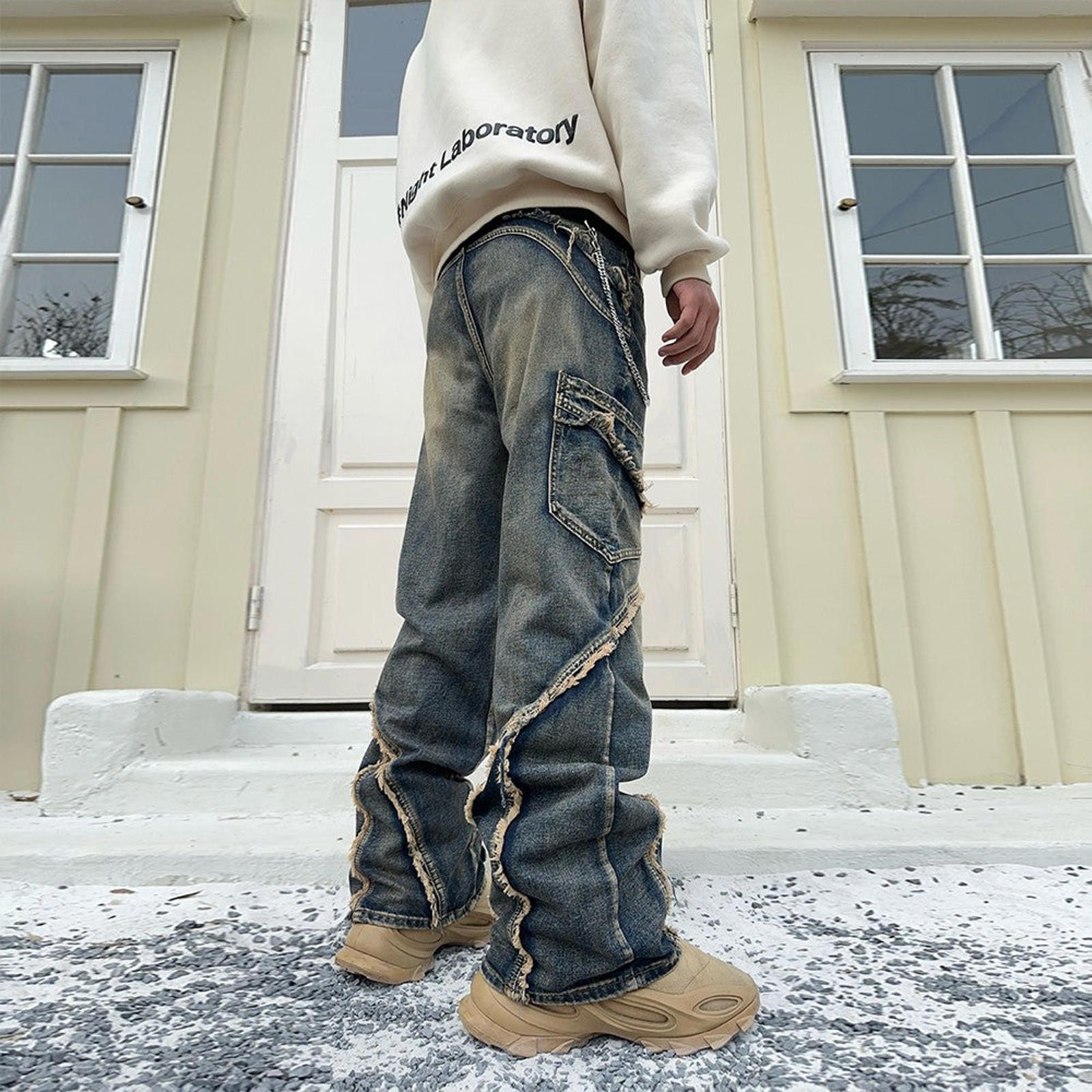 Jean × Vintage Loose Fit Micro Flare Jeans – Tassel, Niche Streetwear Size US 32 / EU 48 - 5 Thumbnail