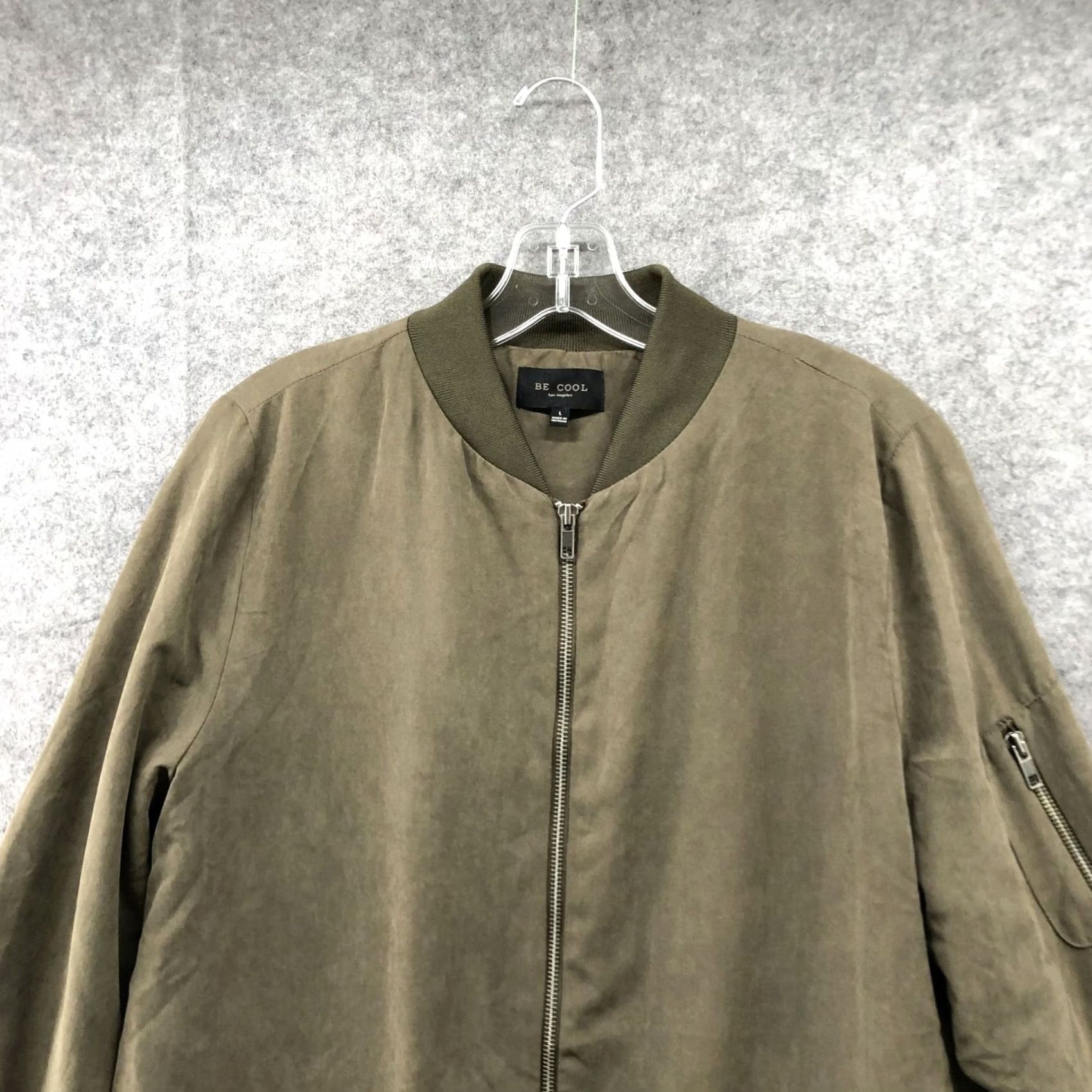 Olive Be Cool Bomber Jacket Mens L Olive Green Lightweight Faux Suede Utility Outdoor Jacket Size US L / EU 52-54 / 3 - 3 Thumbnail