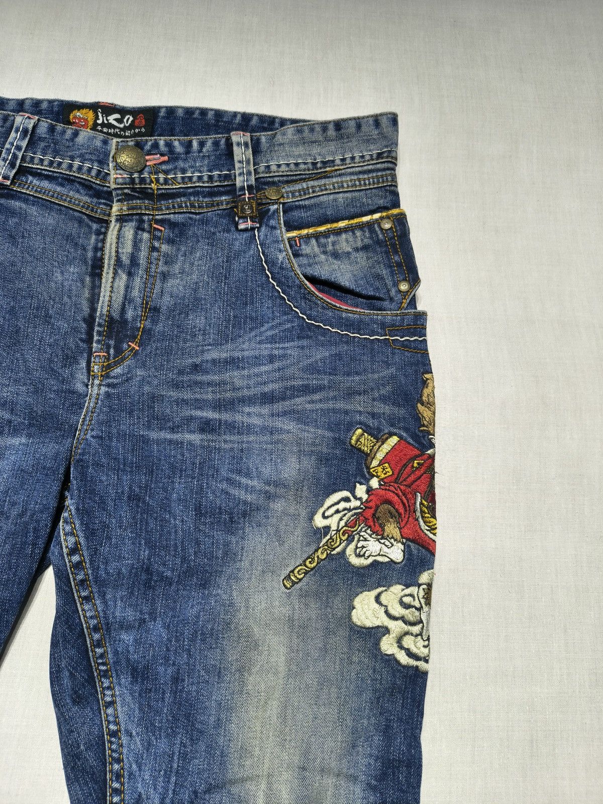 Japanese Brand INSANE KARAKURI STYLE EMBROIDERY JIZO JAPANESE JEANS (022) Size 36" / US 14 / IT 50 - 7 Thumbnail