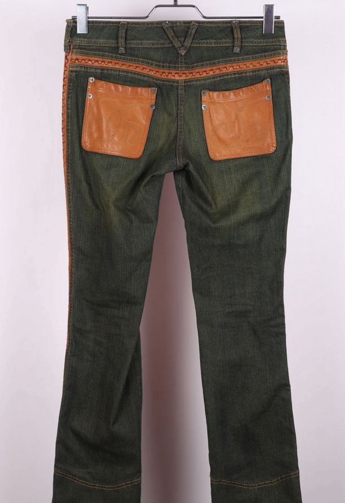Dior Christian Dior Galliano Leather Panel Design Denim Pants Size 28" / US 6 / IT 42 - 4 Thumbnail