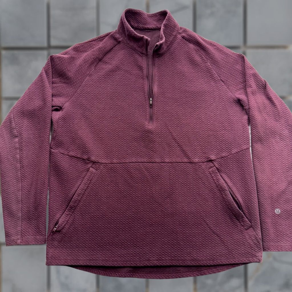 Lululemon Lululemon At Ease Half Zip Pullover Mens Large Plum Purple Textured LM3DPXS Size US L / EU 52-54 / 3 - 1 Thumbnail