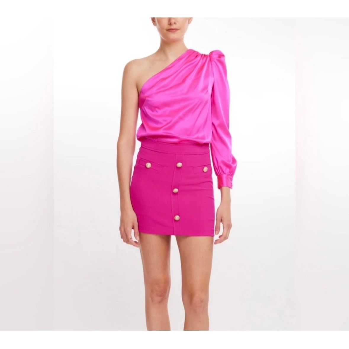 Generation Love NWT Generation Love Pink Adeline One Shoulder Silk Blouse XS Size XS / US 0-2 / IT 36-38 - 2 Thumbnail