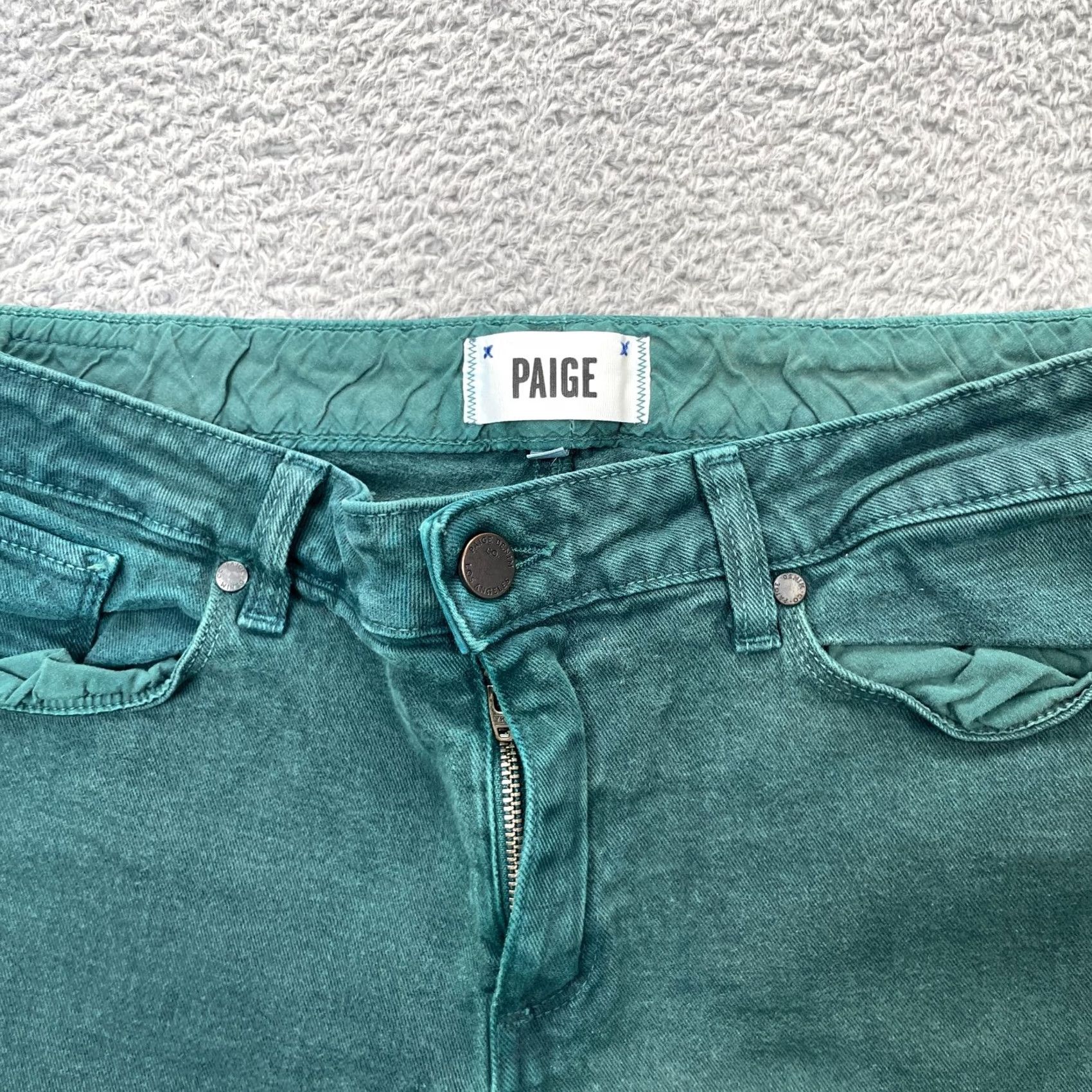 Paige Paige Jeans Womens 32x29 Green Hoxton Ultra Skinny Denim Logo Cotton Stretch Slim 5-Pocket Design Zipper Button Inseam 29 Size 24" / US 00 / IT 34 - 3 Thumbnail