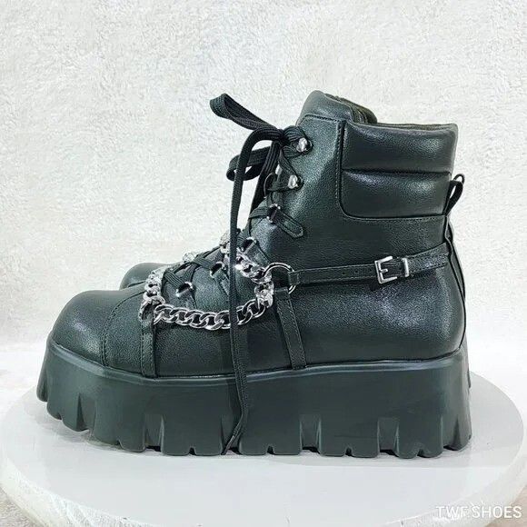 Other Emo Stomp 2" Platform Stomper Ankle Boots With Chain Design Size US 7 / IT 37 - 6 Thumbnail