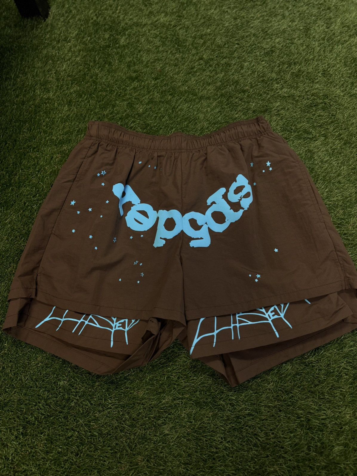 Sp5der Sp5der Double Layer Web Shorts Brown Blue Size S (NEW) Size US 27 - 1 Thumbnail