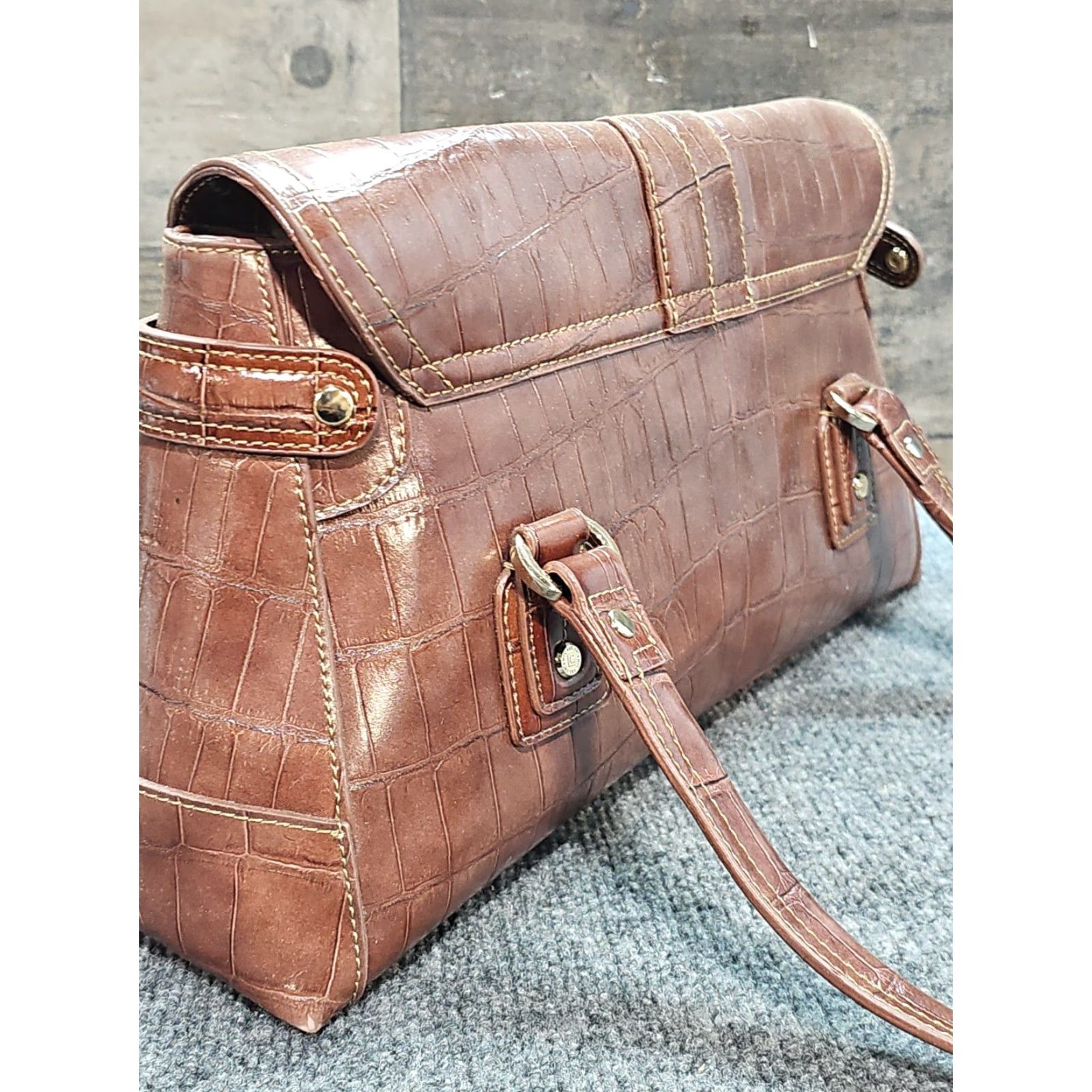 Liz Claiborne Liz Claiborne Hand Bag Purse Brown False Leather Print NWT 15"x8" Tote Bag Size ONE SIZE - 7 Thumbnail
