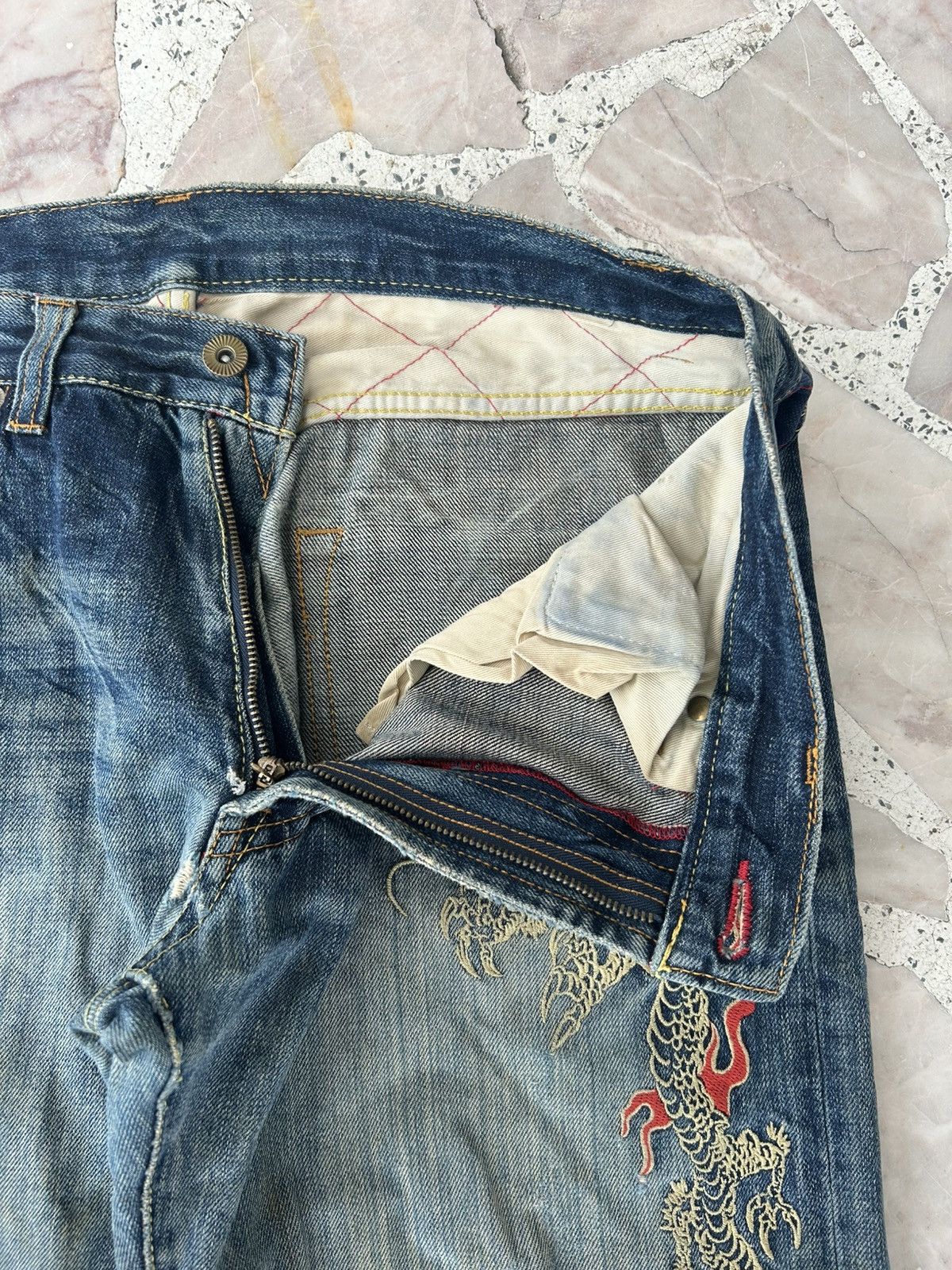 Eternal Vintage Distress Dragon Embroidered Denim Size US 30 / EU 46 - 5 Thumbnail
