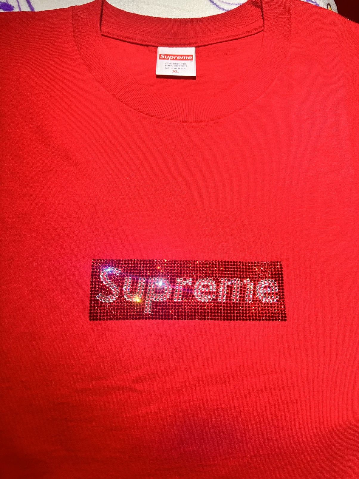 Supreme Supreme Swarovski Box Logo Tee XL Red Size US XL / EU 56 / 4 - 8 Thumbnail
