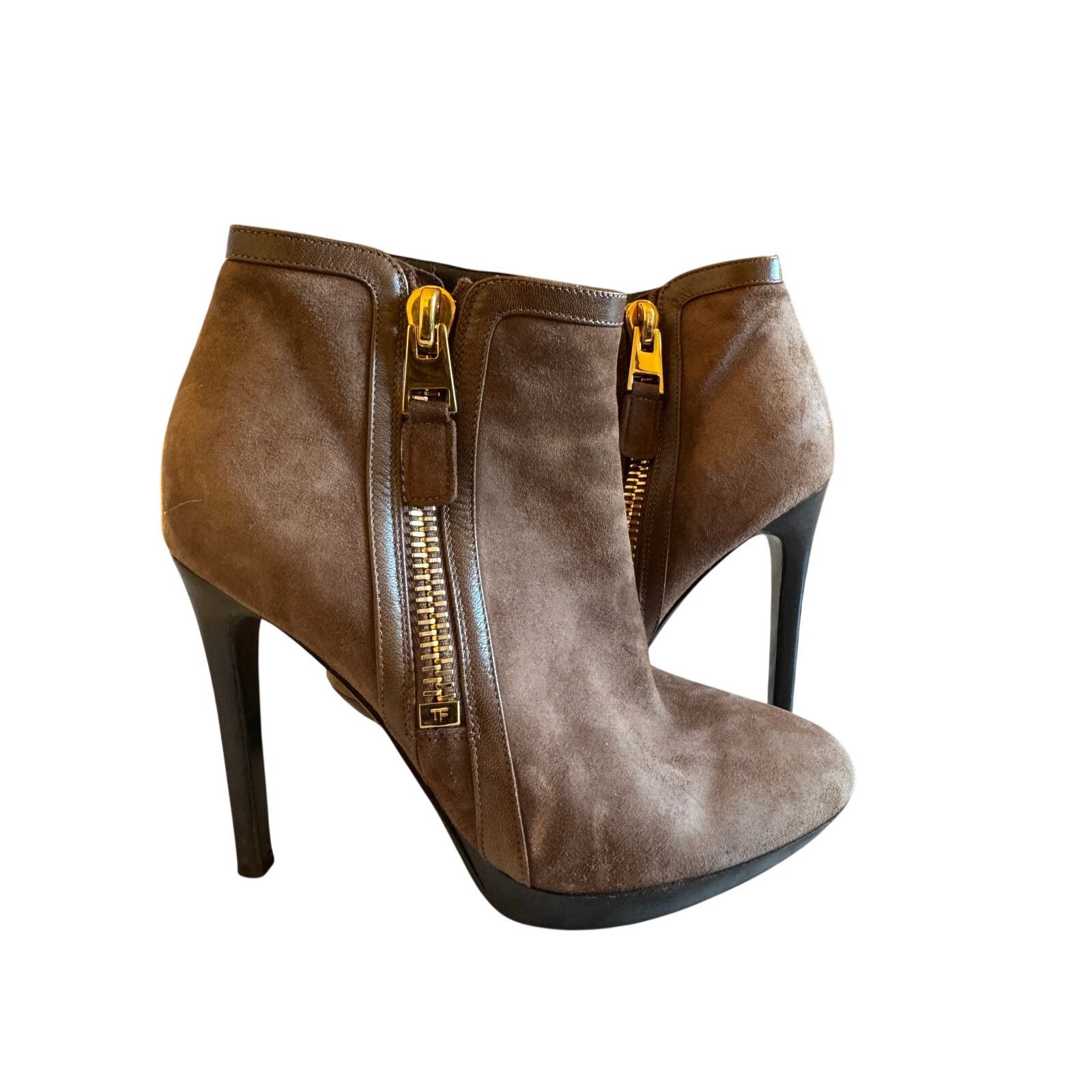Tom Ford Tom Ford Brown Suede Gold Zip Detail Ankle Boots Size US 6.5 / IT 36.5 - 2 Thumbnail