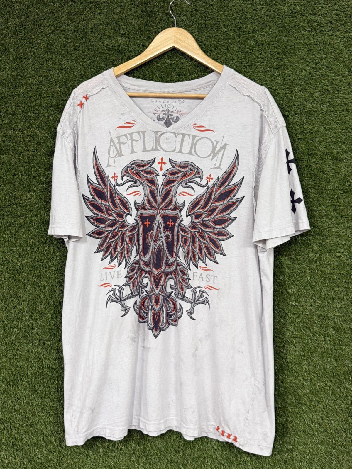 Affliction Affliction Eagle Distressed Y2K Chrome Metal Tee White 3XL Size US XXL / EU 58 / 5 - 1 Thumbnail