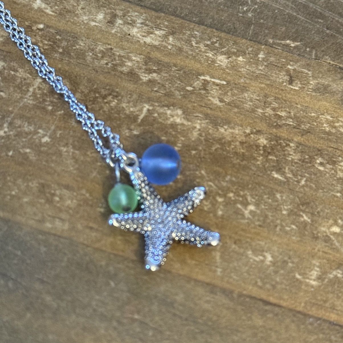 Other Silver tone starfish and sea glass bead charms necklace Size ONE SIZE - 3 Thumbnail