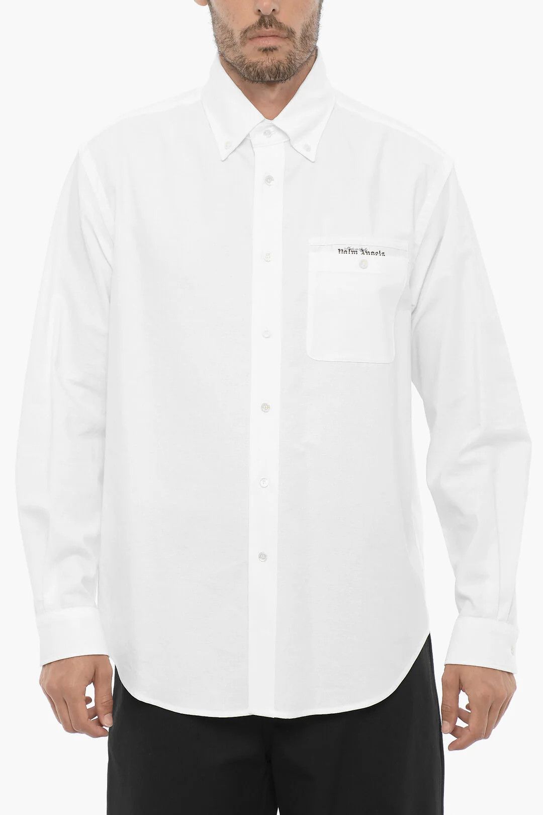 Palm Angels og1mm0226 Button-Down Cotton Piqué Shirt in White Size US M / EU 48-50 / 2 - 1 Thumbnail