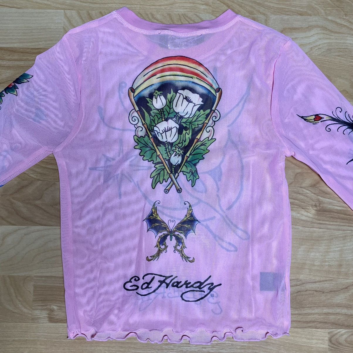 Ed Hardy × Siberia Hills Ed Hardy X Siberia Hills Women's Mesh Pink Shirt Top Size S / US 4 / IT 40 - 3 Thumbnail
