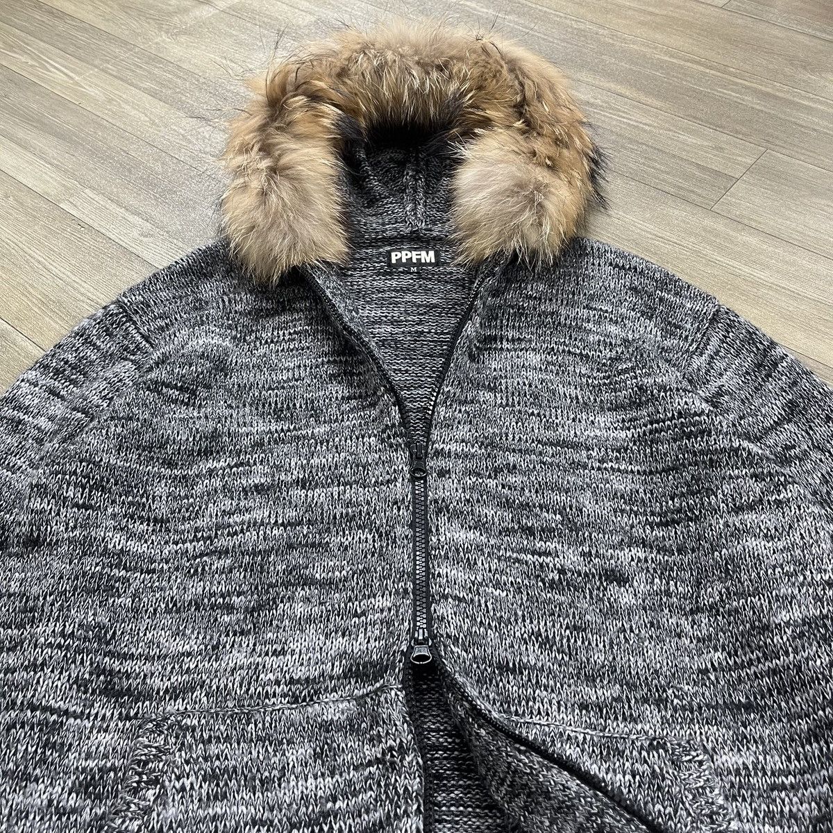 PPFM 2000s PPFM Knitted Full Zip Fur Hoodie Winter Lgb Style Size US L / EU 52-54 / 3 - 6 Thumbnail