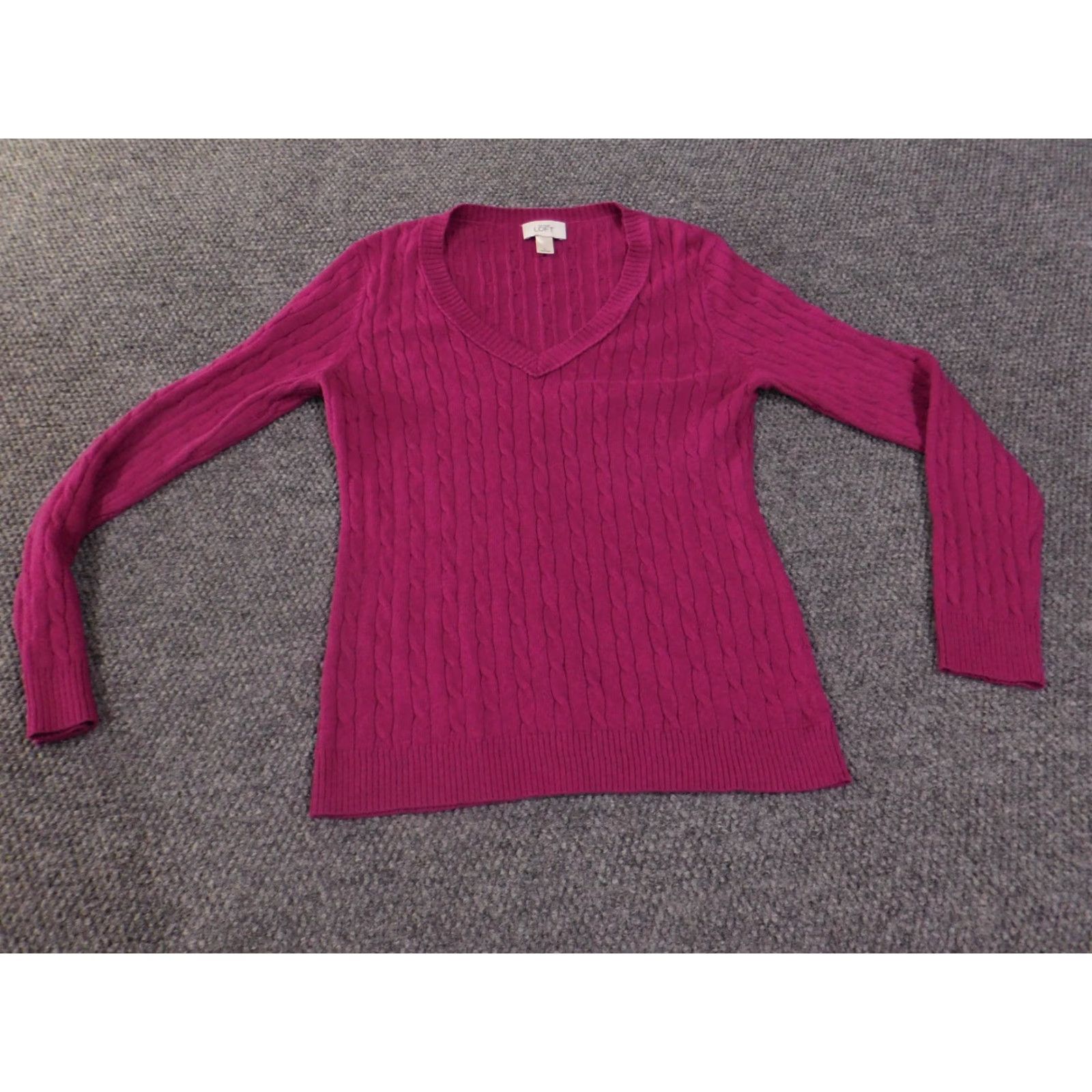 Ann Taylor Ann Taylor LOFT Sweater Womens Large Pink Cable Knit Pullover V Neck Size L / US 10 / IT 46 - 2 Thumbnail
