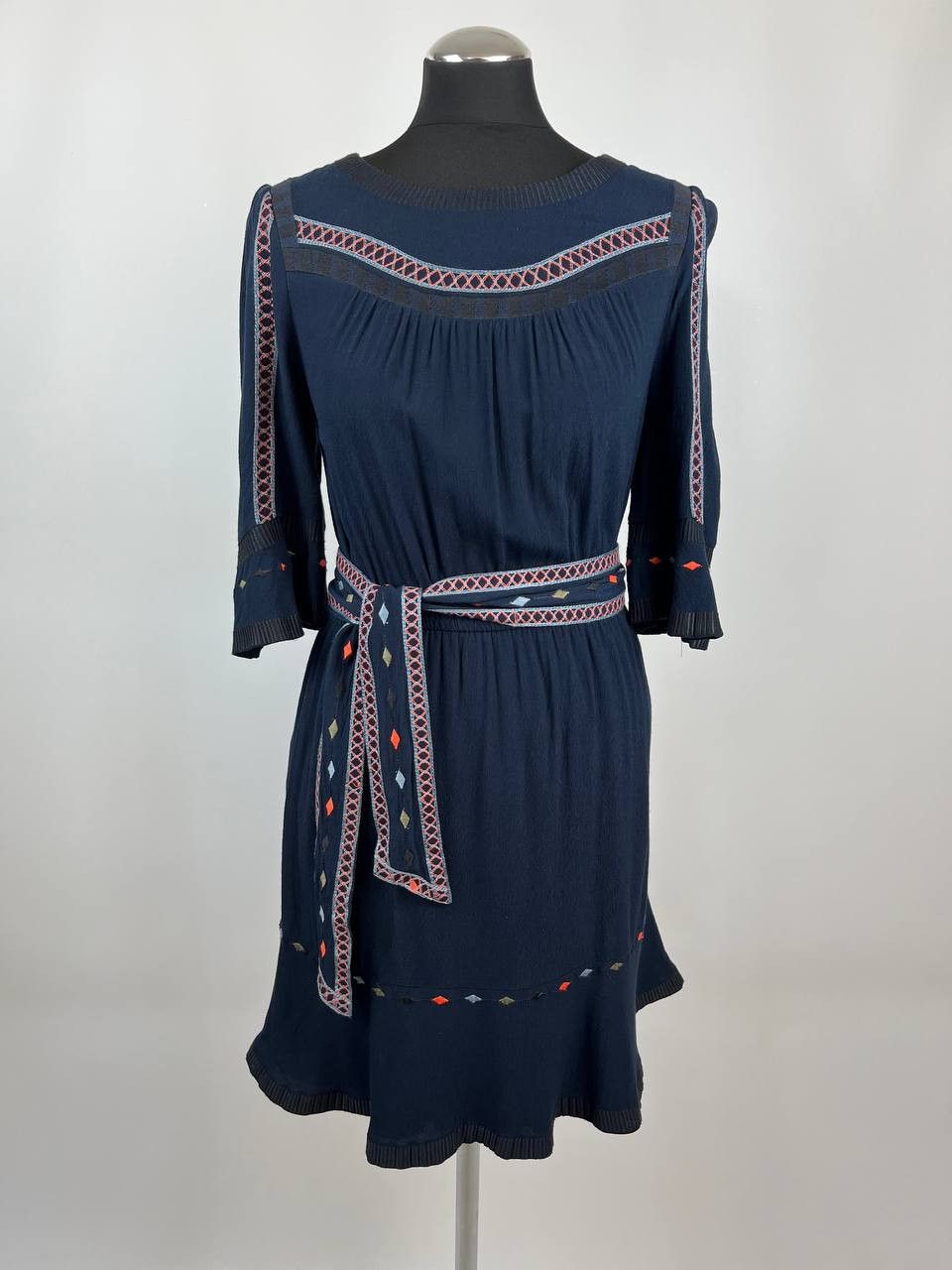 ba&sh Ba&sh Plaza Navy Embroidered Boho Mini Dress with Belt Size S / US 4 / IT 40 - 1 Thumbnail
