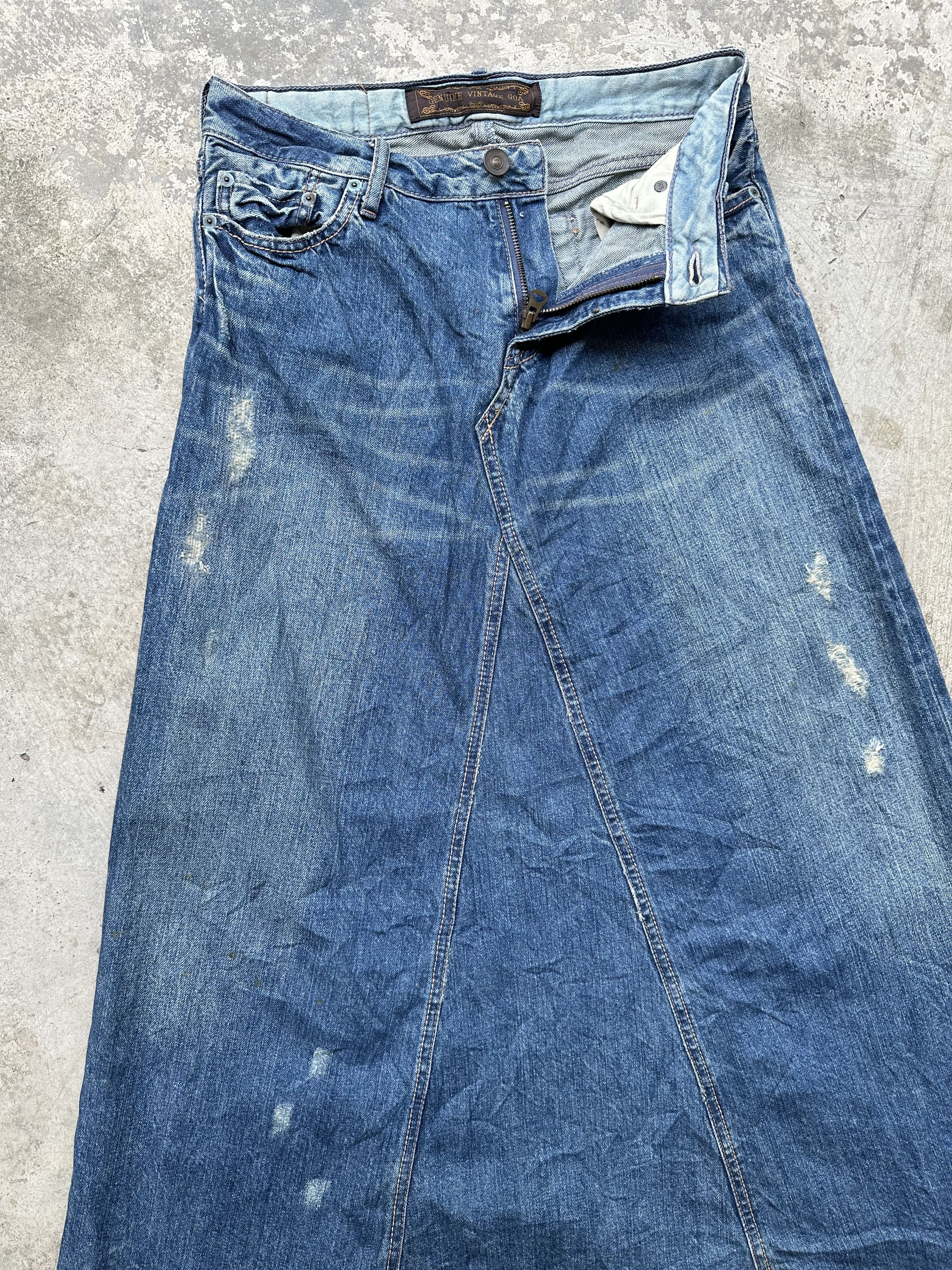 If Six Was Nine Genuine Vintage G.O.A Maxi Denim Distressed Selvedge Skirt Size 30" / US 8 / IT 44 - 10 Thumbnail