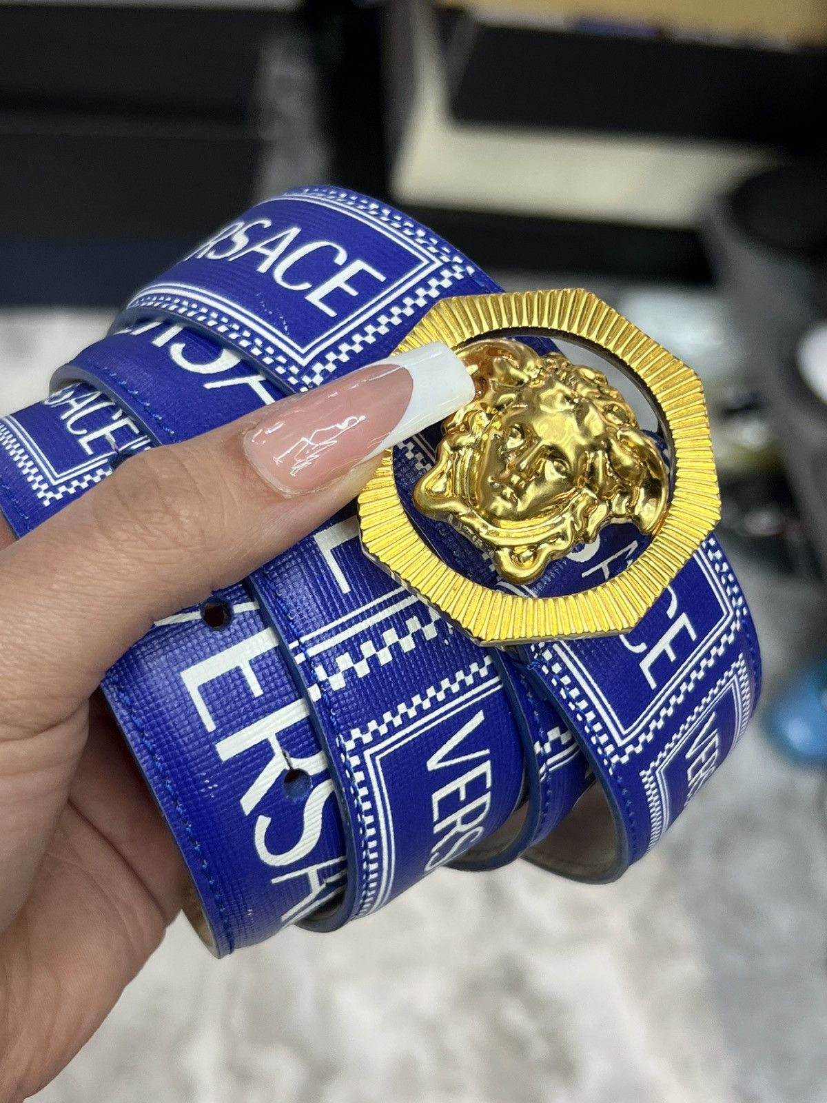 Versace Versace Blue Monogram Belt Size 32 - 1 Thumbnail