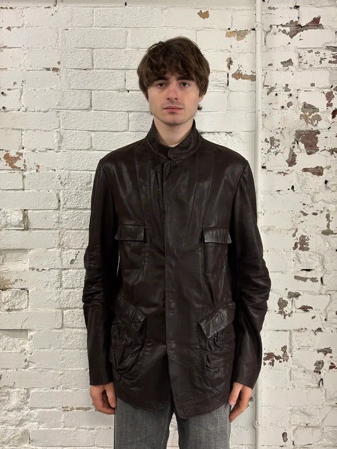 Marithe + Francois Girbaud AW2002 Marithé + François Girbaud Pleats Brown Leather Avant-Garde Blazer Jacket Size 44R - 2 Thumbnail