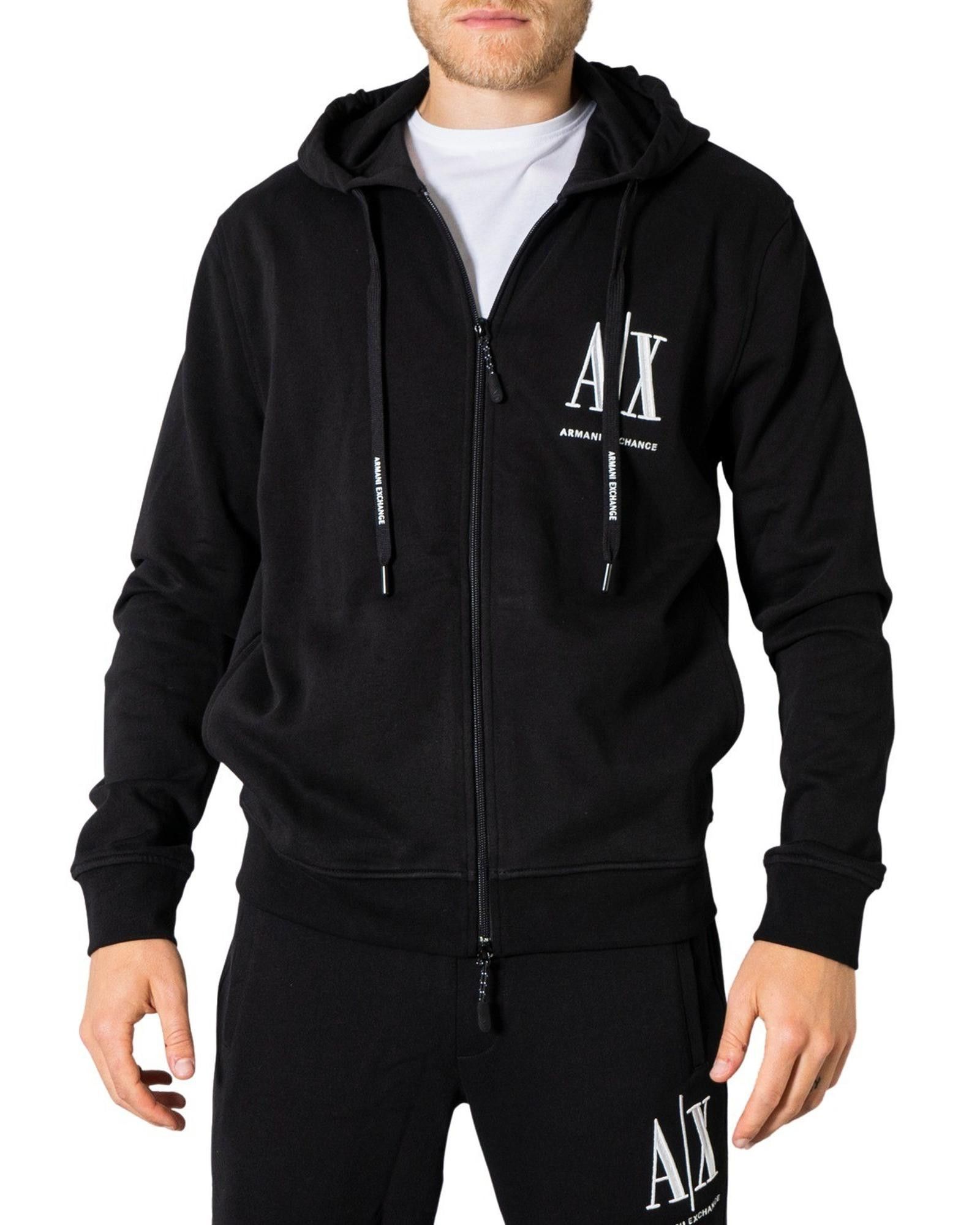 image of Armani Exchange Printed Zip-Up Hooded Sweatshirt in Black, Men's (Size 2XL)