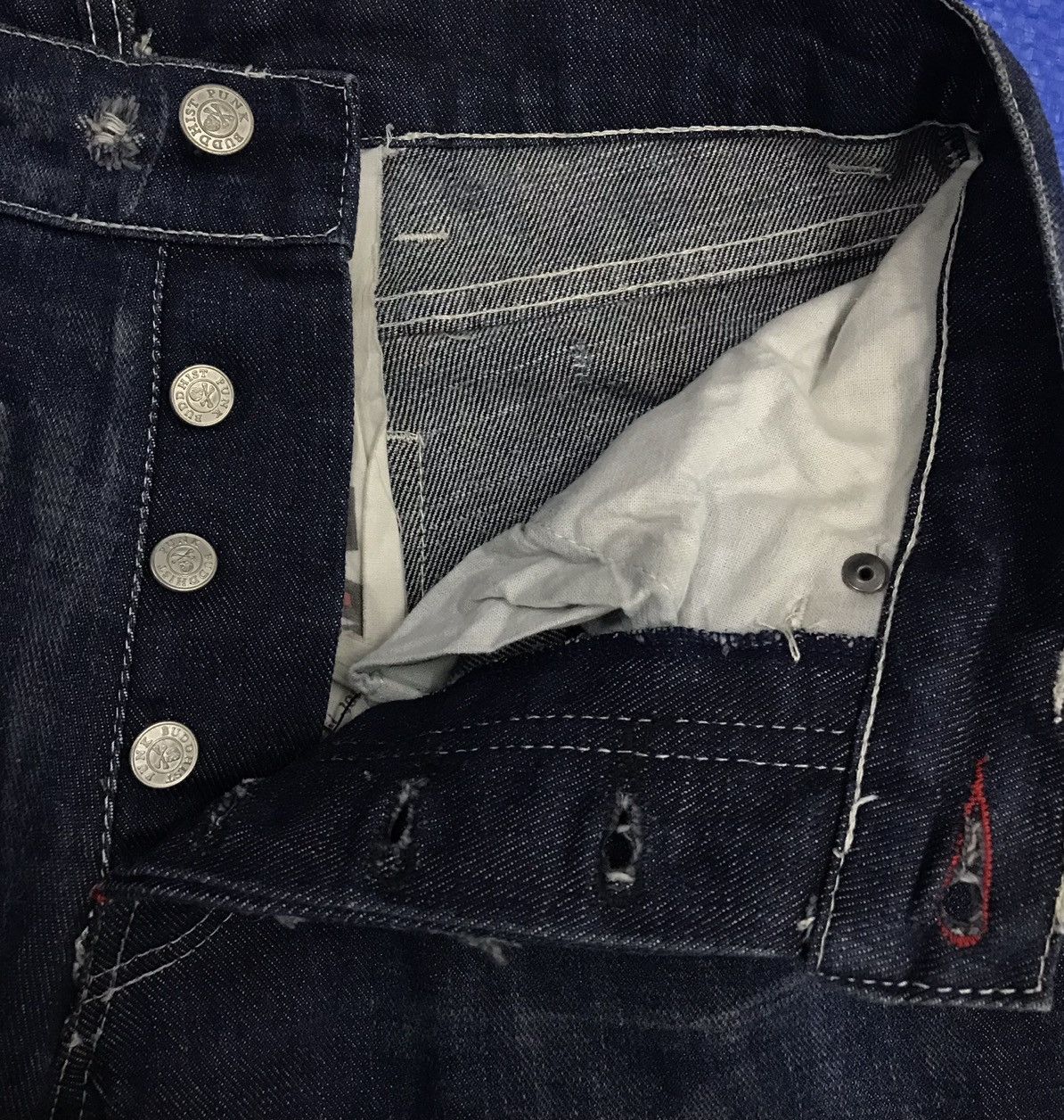 Handmade × Vintage Vintage Hand Made By Buddhist Punk Denim Pants Size US 29 - 13 Thumbnail