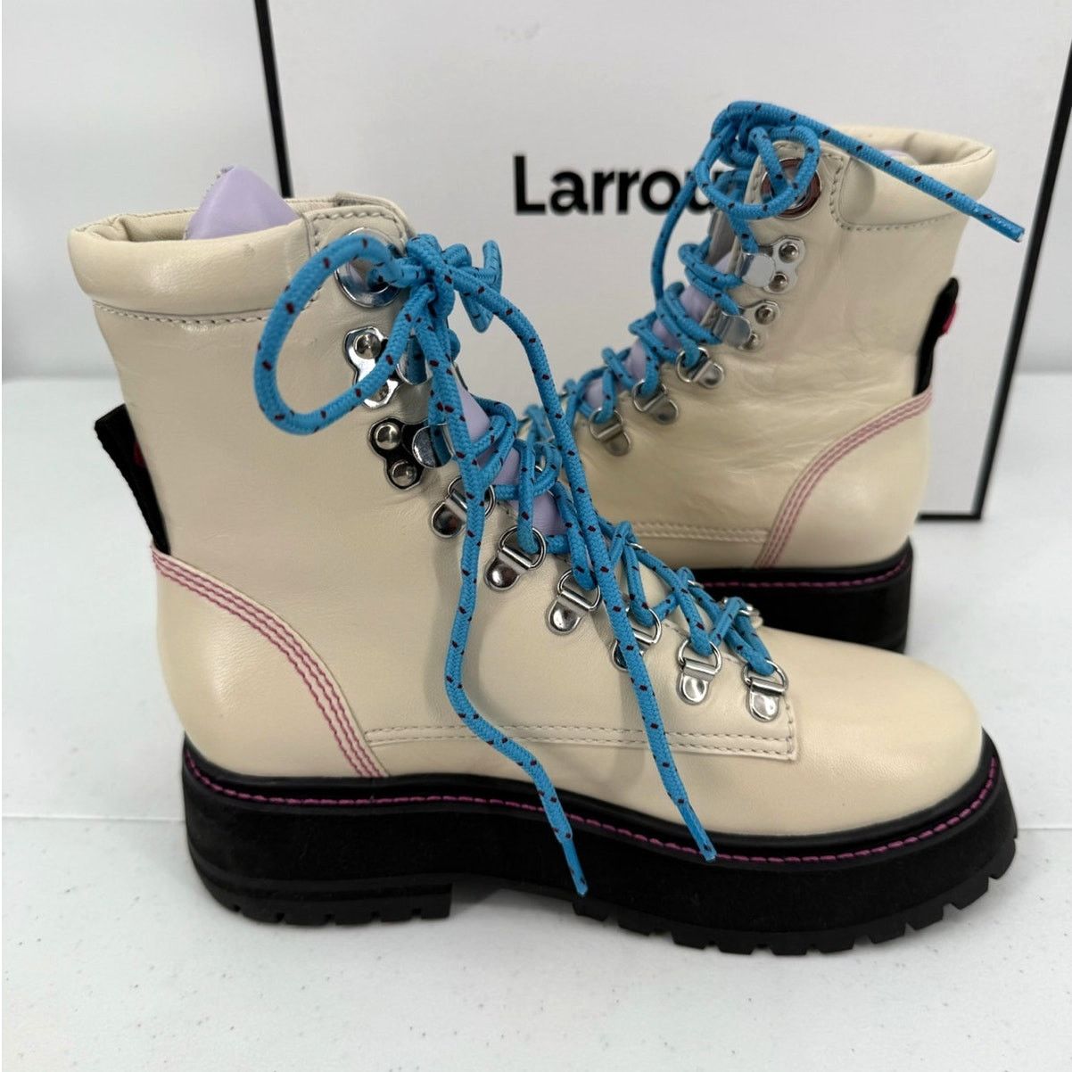 Larroude NEW Larroude Jordan Leather Lace Up Ivory Combat Boots Size US 5.5 / IT 35.5 - 7 Thumbnail