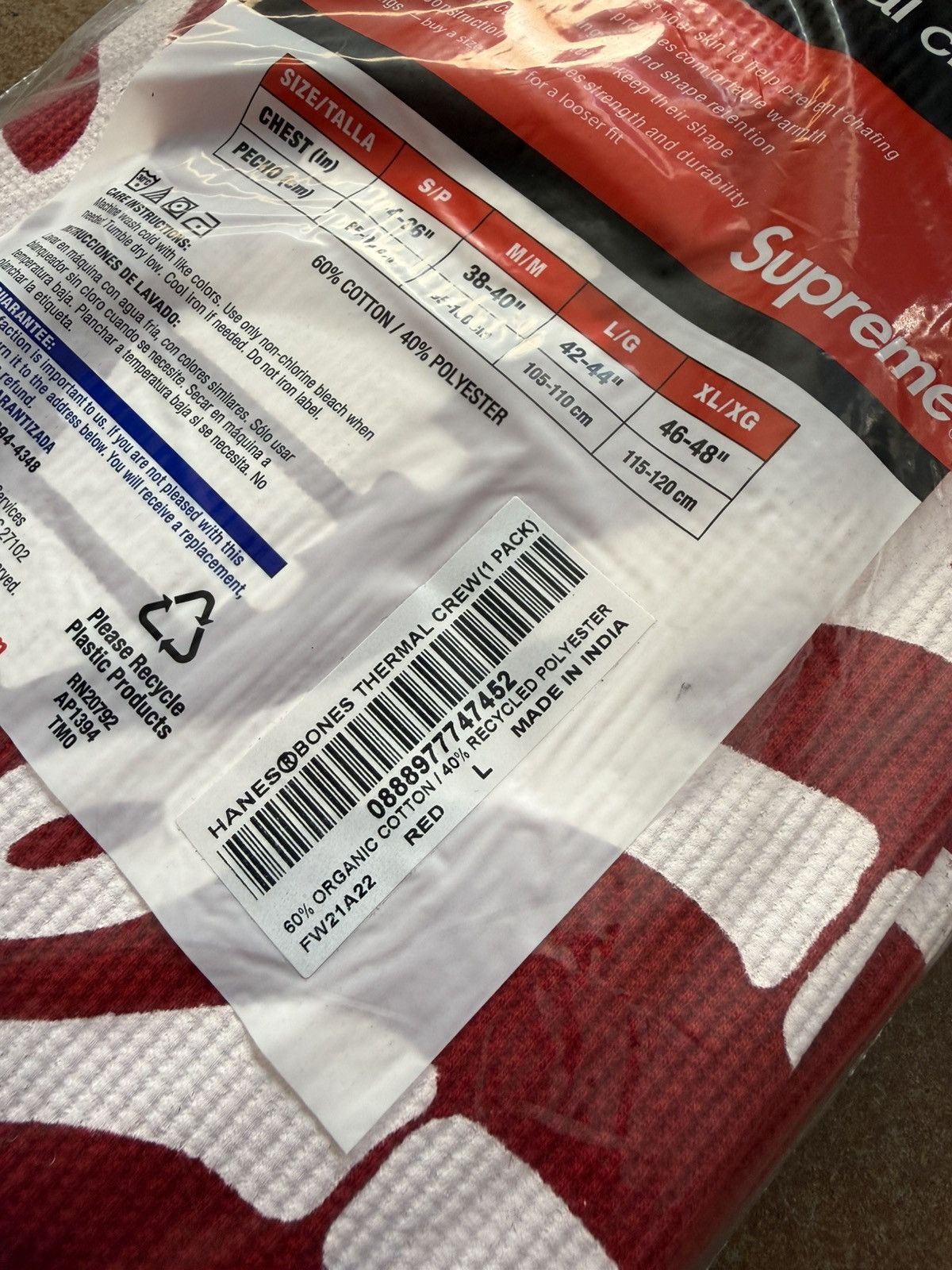 Hanes × Supreme Supreme x Hanes Bone Skeleton Thermal Red Large Size US L / EU 52-54 / 3 - 10 Thumbnail