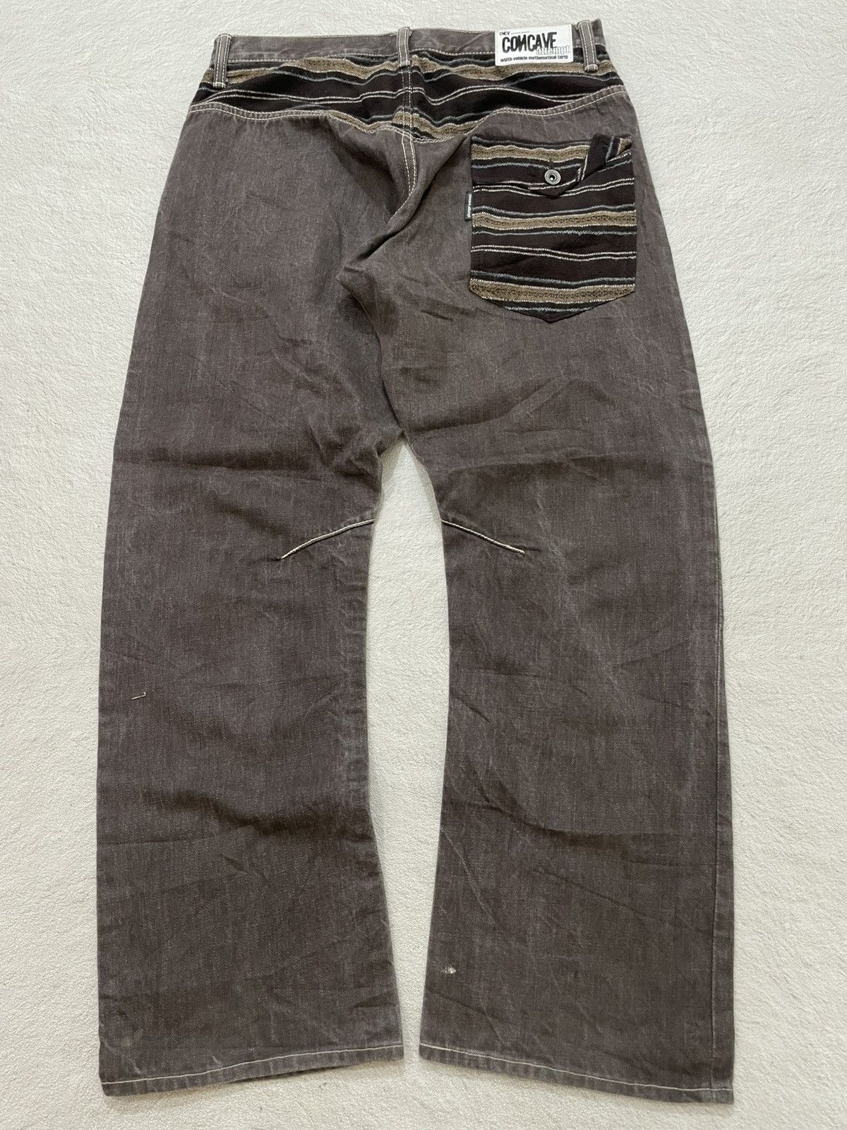 Japanese Brand 2000s Concave Brown Wide Leg Pants Striped Pocket Y2K Size US 31 - 1 Thumbnail