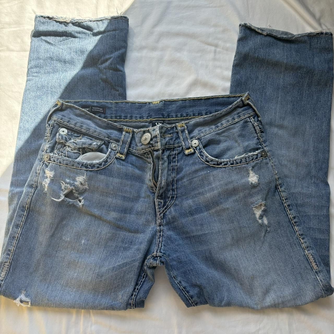 True Religion True Religion Relaxed Straight Denim Ripped Jeans Size US 31 - 2 Thumbnail