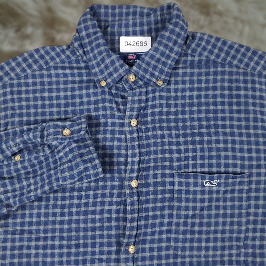Vineyard Vines Vineyard Vines Shirt Mens Large Blue Gray Flannel Whale Button Up Long Sleeve Size US L / EU 52-54 / 3 - 1 Thumbnail