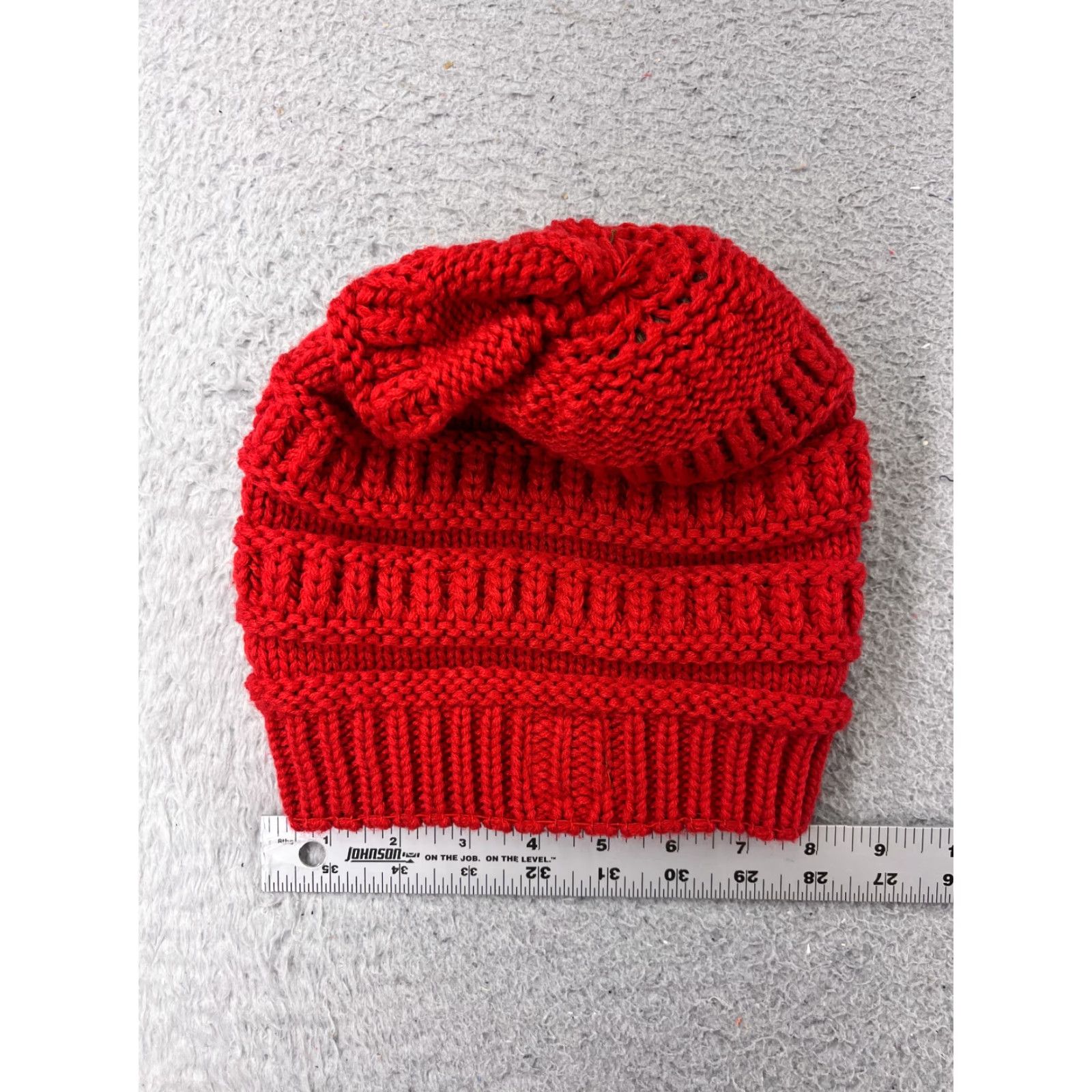 Vintage California Beanie Toque Womens One Size Red Knit Acrylic Poly Faux Fur Pom Hat Size ONE SIZE - 5 Thumbnail