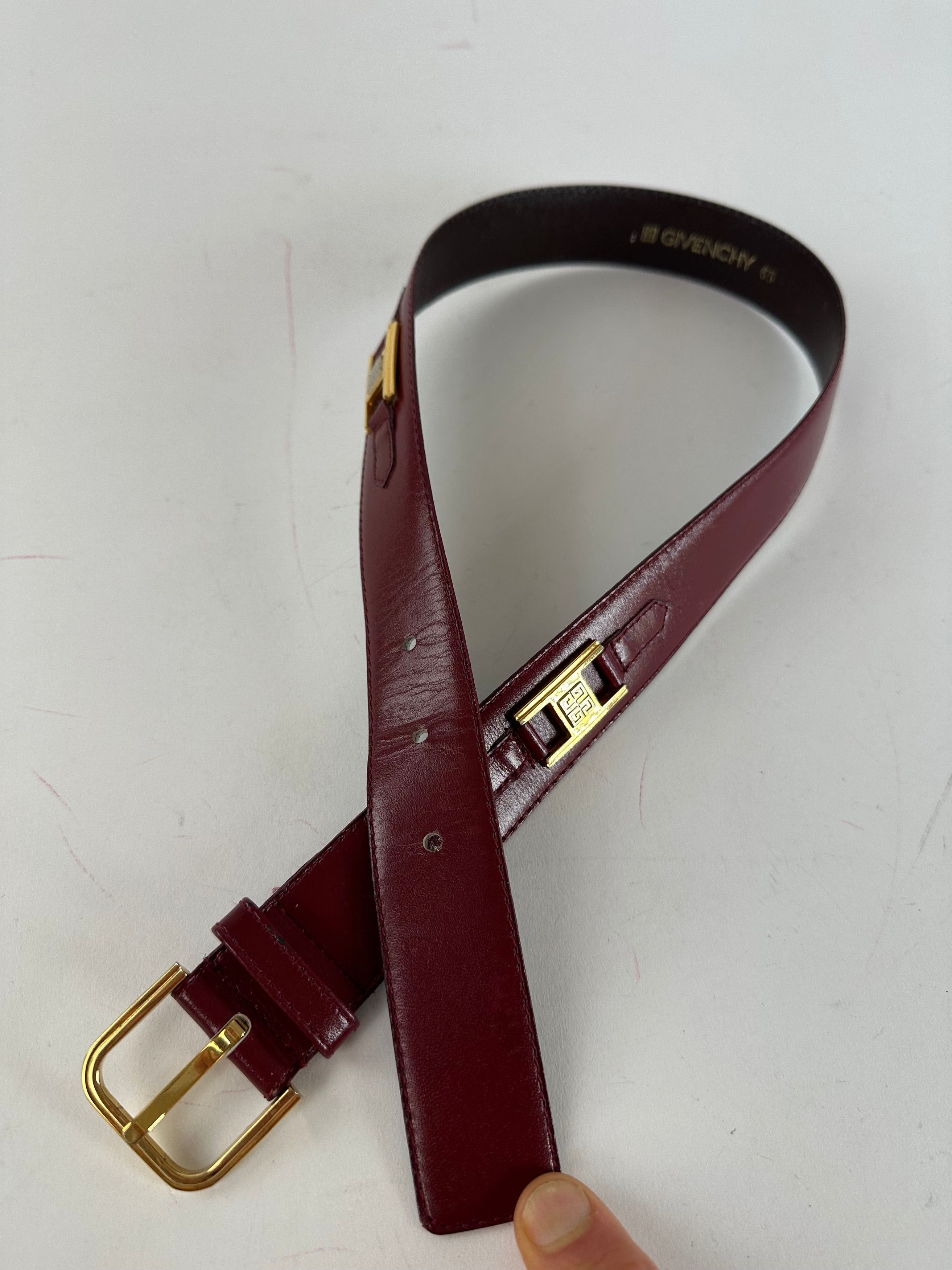 Givenchy Vintage 4G Logo Leather Belt Burgundy 65 Size ONE SIZE - 1 Thumbnail