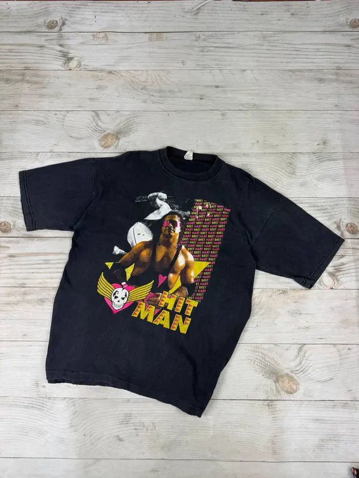 Vintage Vintage WWE Bret Hart Hit Man Wrestling T-shirt 90s Size US L / EU 52-54 / 3 - 1 Thumbnail