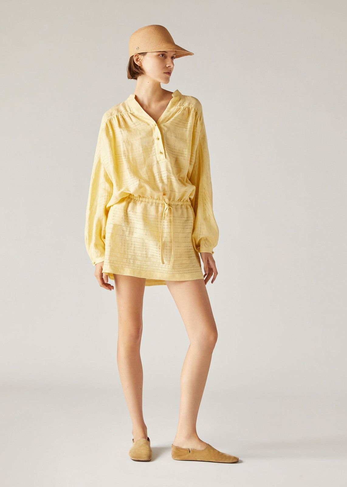 Loro Piana o1srvl11e0824 Brita Needle Linen Mini Dress in Yellow Size S / US 4 / IT 40 - 2 Thumbnail
