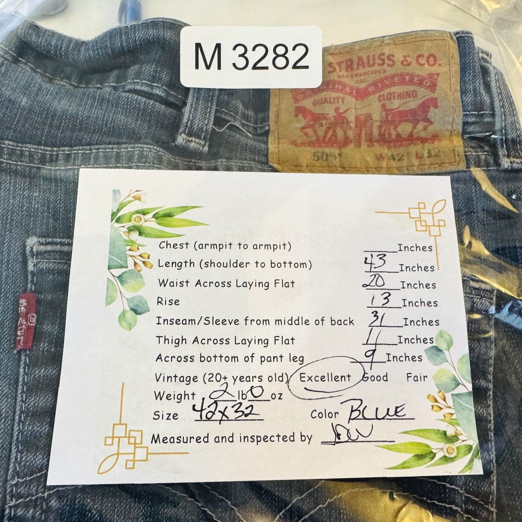 Levi's Levi's 505 Jeans Mens 42x32 Blue Medium Wash Straight Denim Zip Fly Mid Rise Size US 42 / EU 58 - 7 Thumbnail