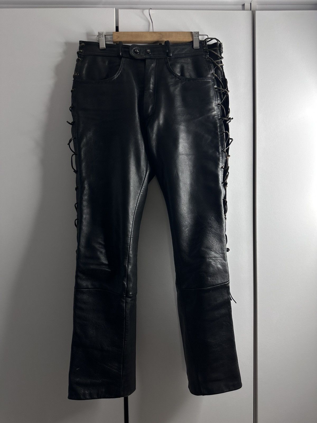 Other Vintage Polo Heavy Leather Lace-Up Pants Black size 38 Size 27" / US 4 / IT 40 - 1 Thumbnail