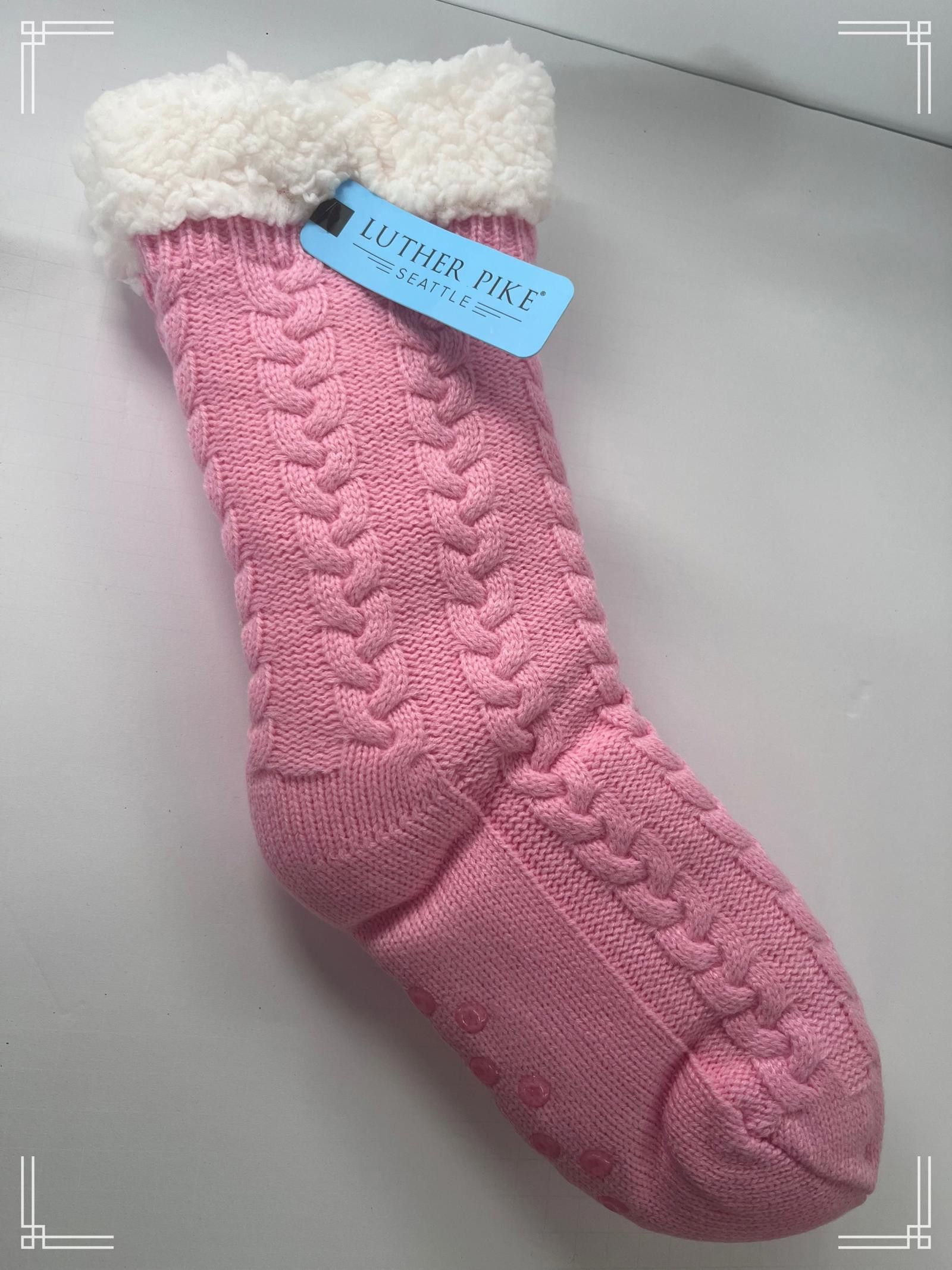 Designer Luther Pike Pink Cable Knit Sherpa Lined Socks Size ONE SIZE - 1 Thumbnail
