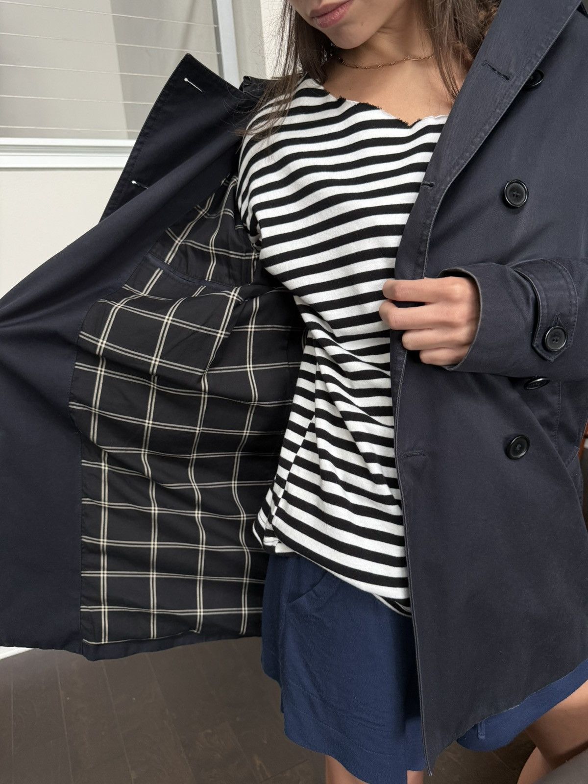 Sandro Sandro Paris Navy Double Breasted Raincoat Leather Details Size M / US 6-8 / IT 42-44 - 10 Thumbnail