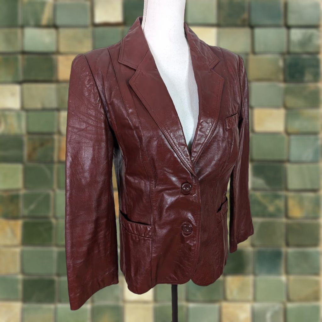 Vintage VINTAGE 70s Leather burgundy red leather blazer Coat Moto Biker Bomber jacket M Mens Size M / US 6-8 / IT 42-44 - 1 Thumbnail