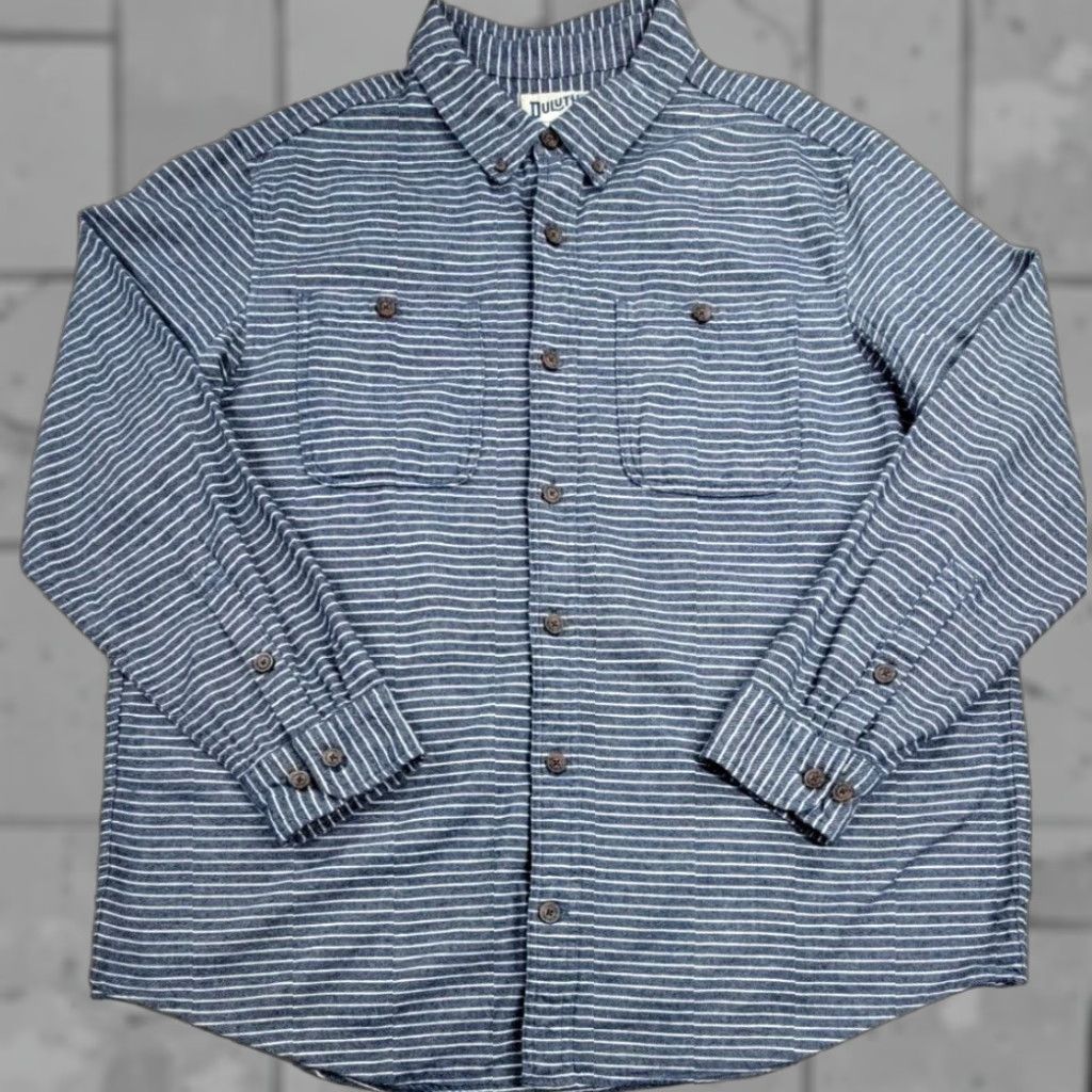 Vintage Duluth Free Swingin Flannel Slim Fit Shirt Abyss Blue Stripe 2XL Men’s Button-Up Size US XXL / EU 58 / 5 - 1 Thumbnail