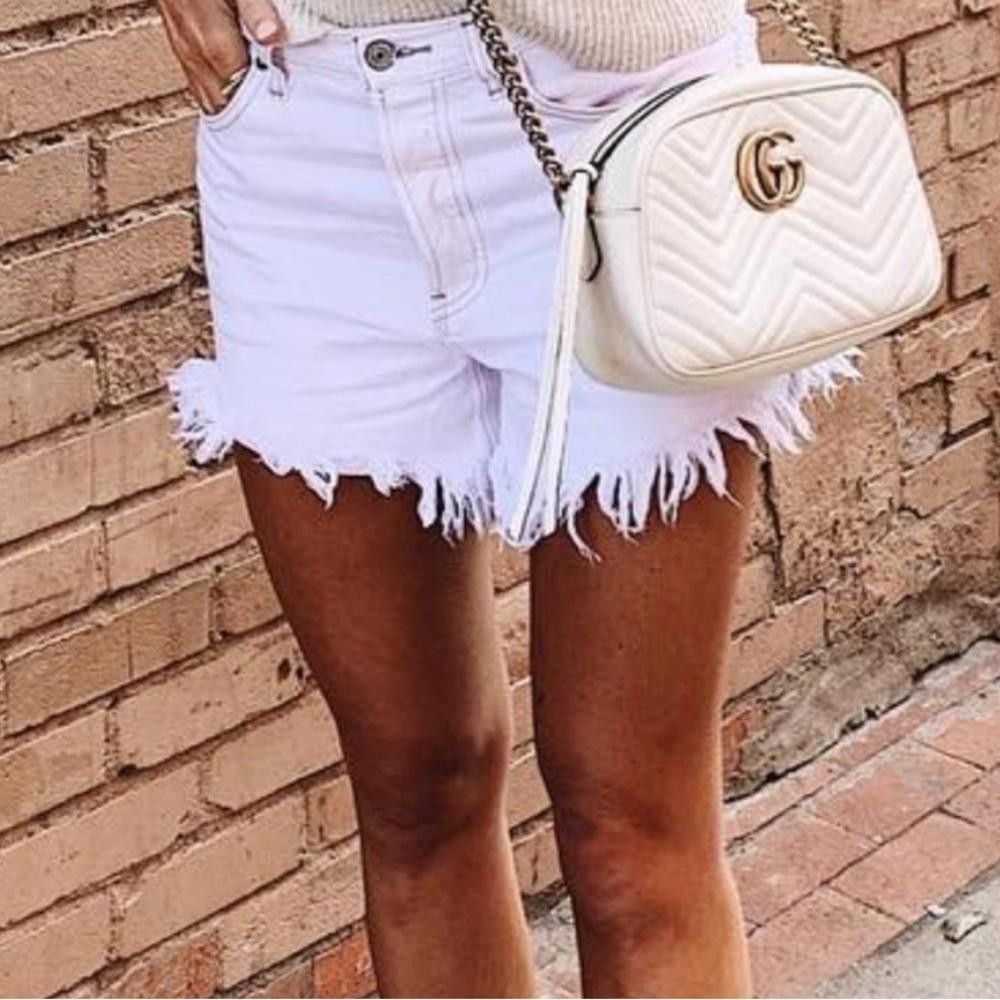 Abercrombie & Fitch Abercrombie & Fitch High-Rise Denim Frayed Shorts White 29/8 Size 29" - 2 Thumbnail