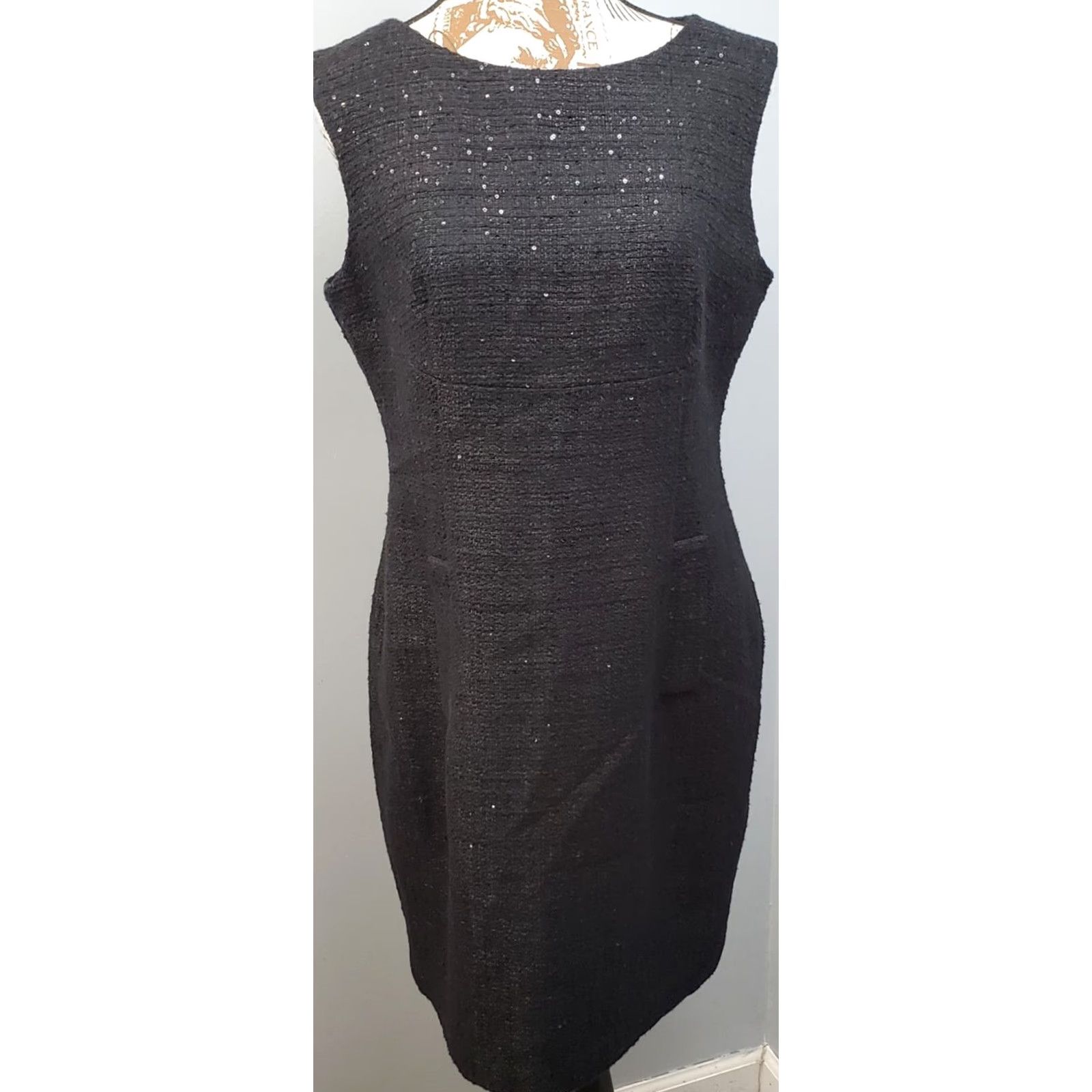 Anne Klein Anne Klein Sheath Dress Womens Size 8 Black Sleeveless Sequin Tweed Boucle Midi Dress Size M / US 6-8 / IT 42-44 - 2 Thumbnail