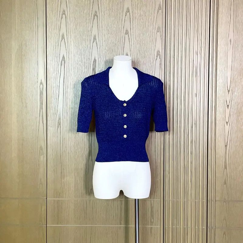 Chanel Chanel Summer Blue Silk Short Sleeve Top 0089 Size S / US 4 / IT 40 - 1 Thumbnail
