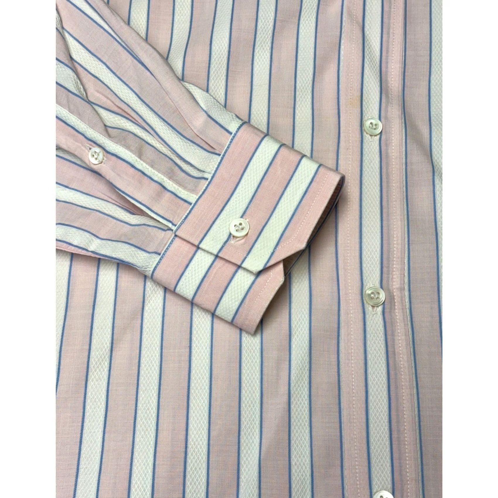 Canali CANALI Dress Shirt Men XL 41 Pink Blue White Striped 100% Cotton Made in Italy Long Sleeve Button Shirt N/A Size 46R - 3 Thumbnail