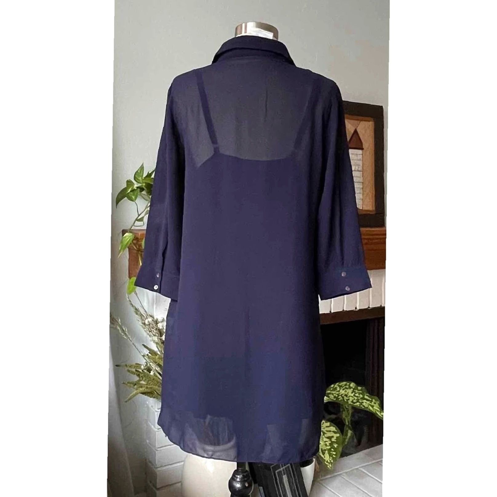 Anthropologie Anthropologie Pankaj & Nidhi Navy Blue Floral Embroidered Shift Dress Midi Sz SP Women Size S / US 4 / IT 40 - 5 Thumbnail
